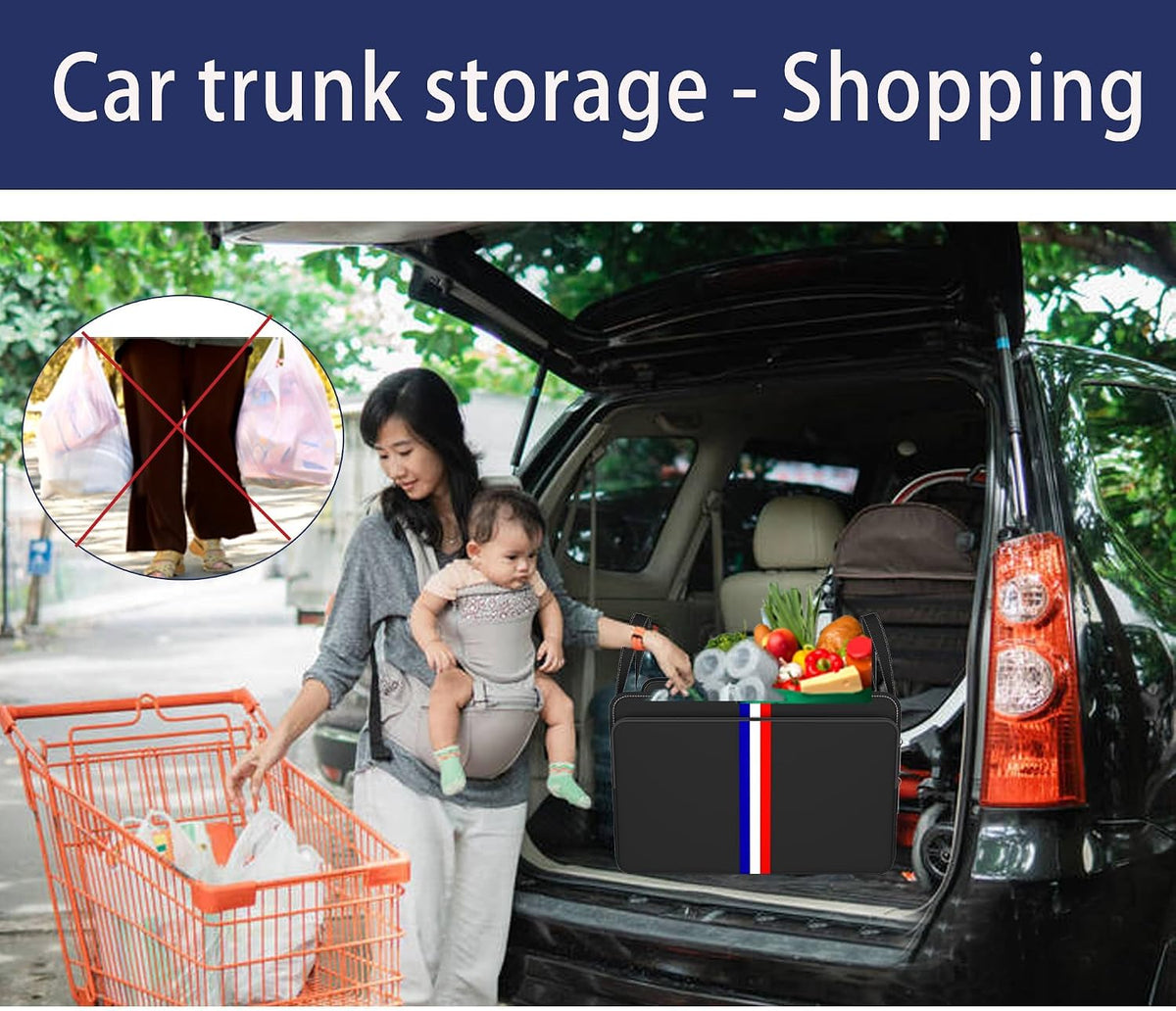 Homeve Trunk Organizer for Car, Waterproof Collapsible 3 Compartments Car Organizer, Foldable Storage for Car Accessories, Tools, Sundries for Women Men, Tote Bag (Black Black, Standard)