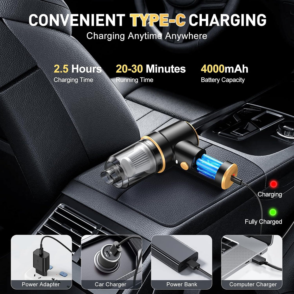 Handheld Car Vacuum Cleaner, 9000PA Hand Held Vacuum Cleaner & Air Duster