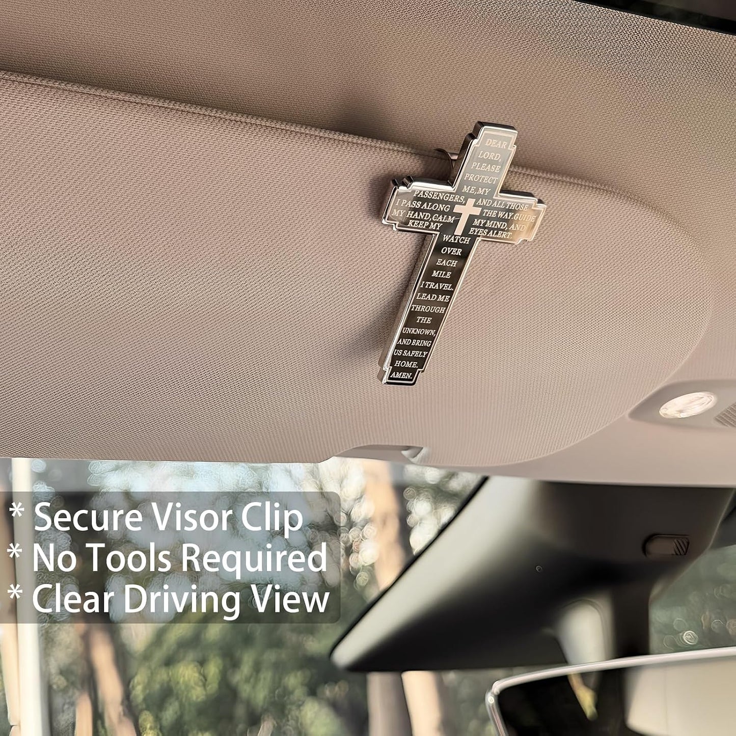 2 Pack Drive Safe Visor Clip for Car, Christian Cross Car Accessory, Religious Cross Visor Ornament for Drivers, Spiritual Car Charm Gift Idea, Silver