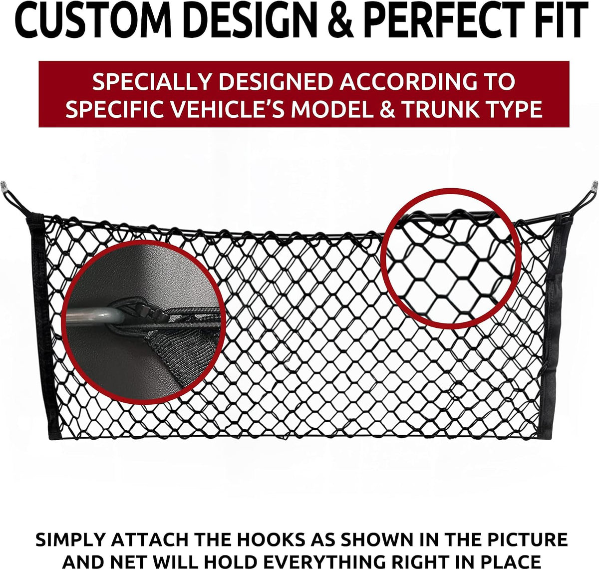 Envelope Style Automotive Elastic Trunk Mesh Cargo Net for Hyundai Kona Hybrid 2018-2026 - Premium Trunk Organizers and Storage - Luggage Net for Crossover - Best Car Organizer for Hyundai Kona EV