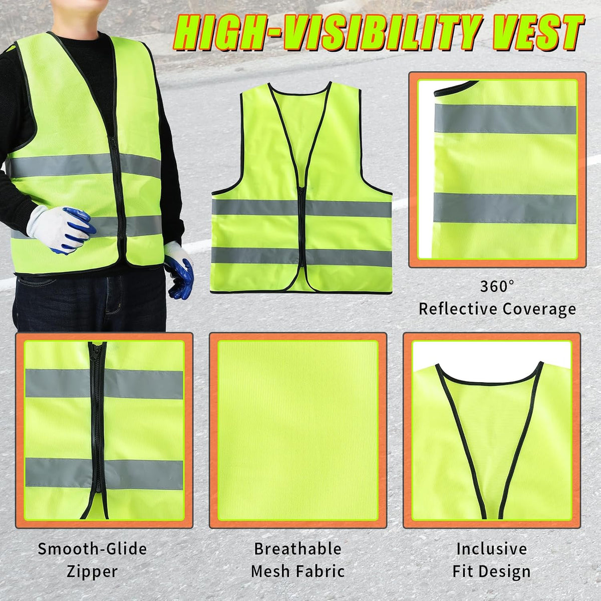 FLKQC Emergency Roadside Safety Kit, 5 Pack Foldable Reflective Warning Triangles with Base + 2 Pack High Visibility Reflective Safety Vest, DOT Compliant Triangle Set with Carrying Case for Vehicle B