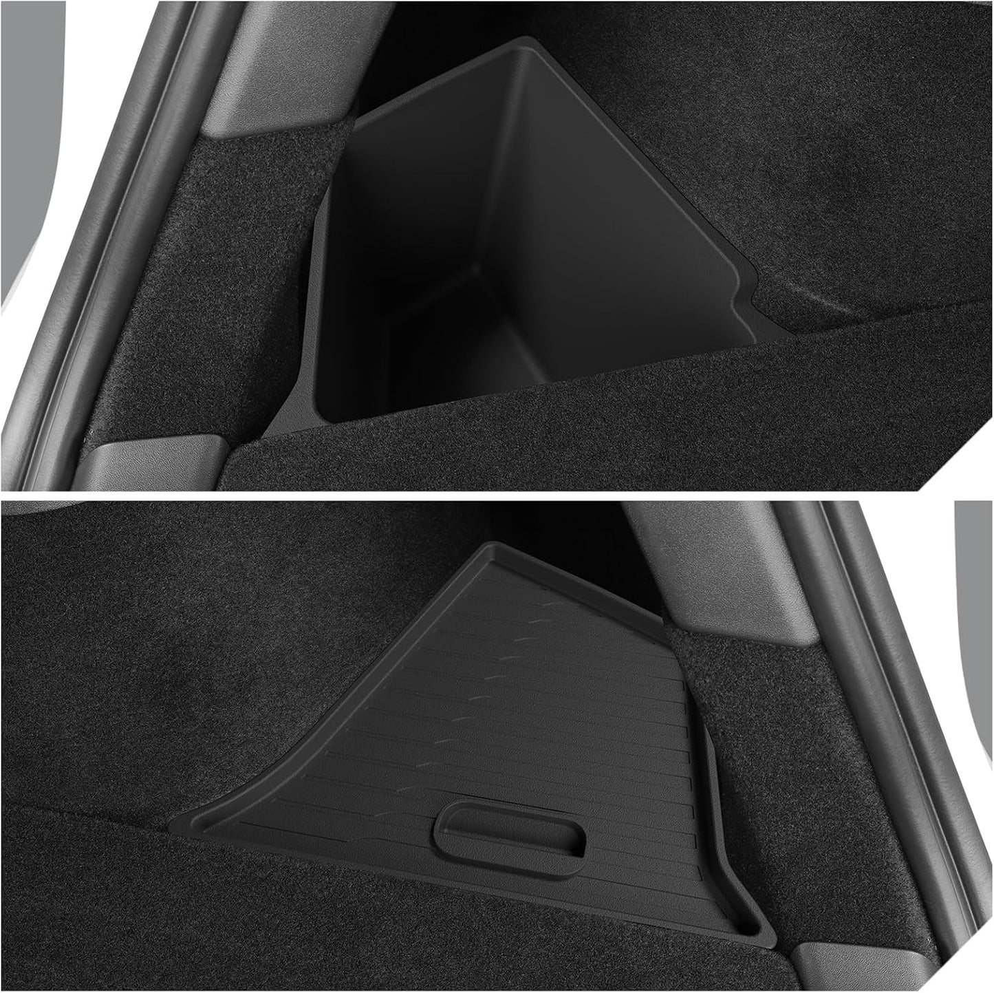 LUCKEASY 2PCS Trunk Storage Bins for Tesla Model Y 2022-2024 Gigafactory | Not Fit Juniper 2025+, Not Fit Fremont Builds, Trunk Organizer With Lids, Trash Cans, Car Accessories, TPE, Black