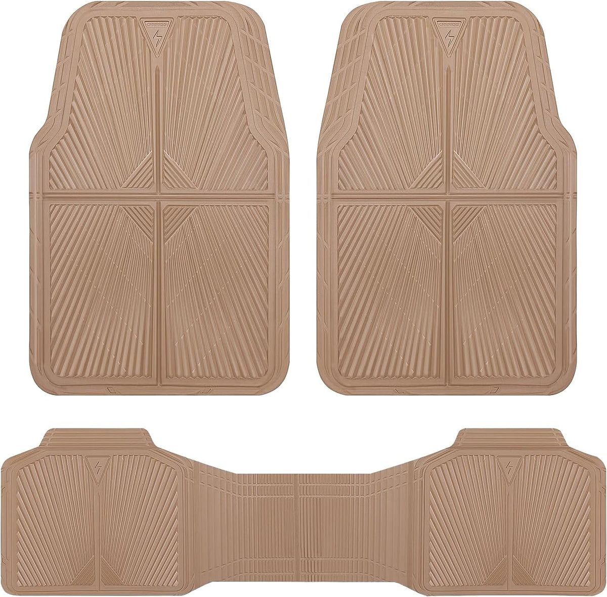 CAR PASS Rubber Car Mats,Car Floor Mats All Weather, Waterproof Trim-to Fit Automotive Floor Mats for Cars Trucks SUV,Anti-Slip Easy Clean, Heavy Duty Car Mats Full Set 3-Piece,All Beige