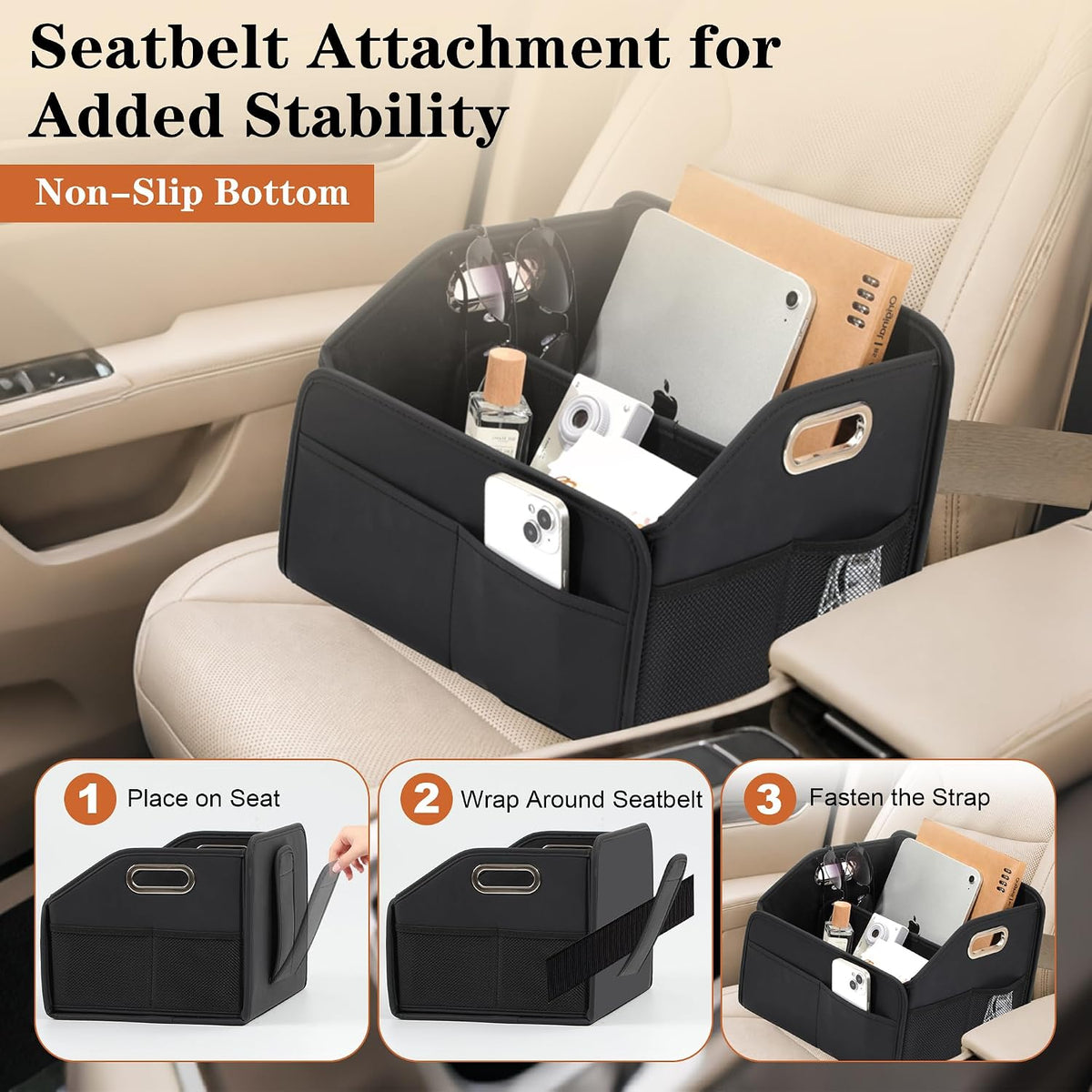 Car Front Seat Storage Organizer, Back Seat/Floor/Trunk, Divider & Handles