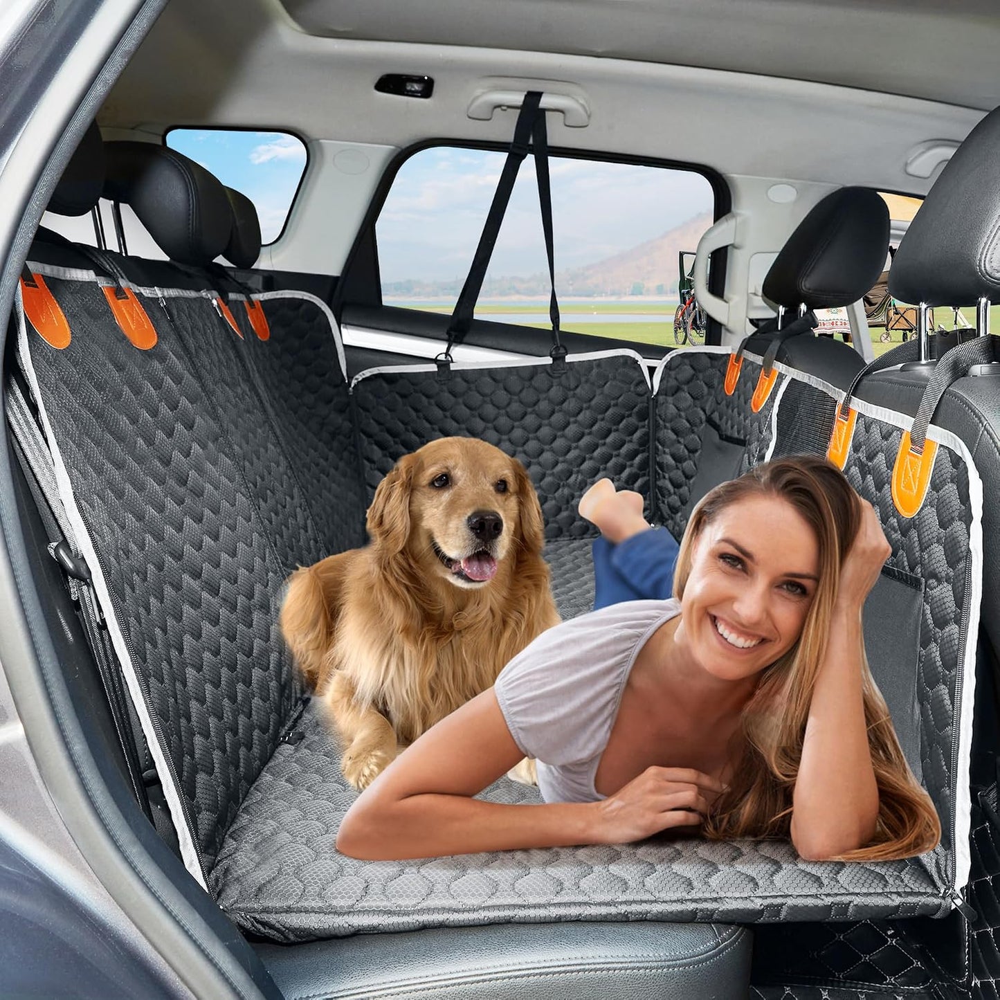 ANOSOSPECIAL Back Seat Extender,Dog Car Seat Cover,Waterproof Pet Hammock Travel Bed,Durable Camping Air Mattress,Non Inflatable Car Bed Mattress Easy Clean for Car SUV Truck (Black)
