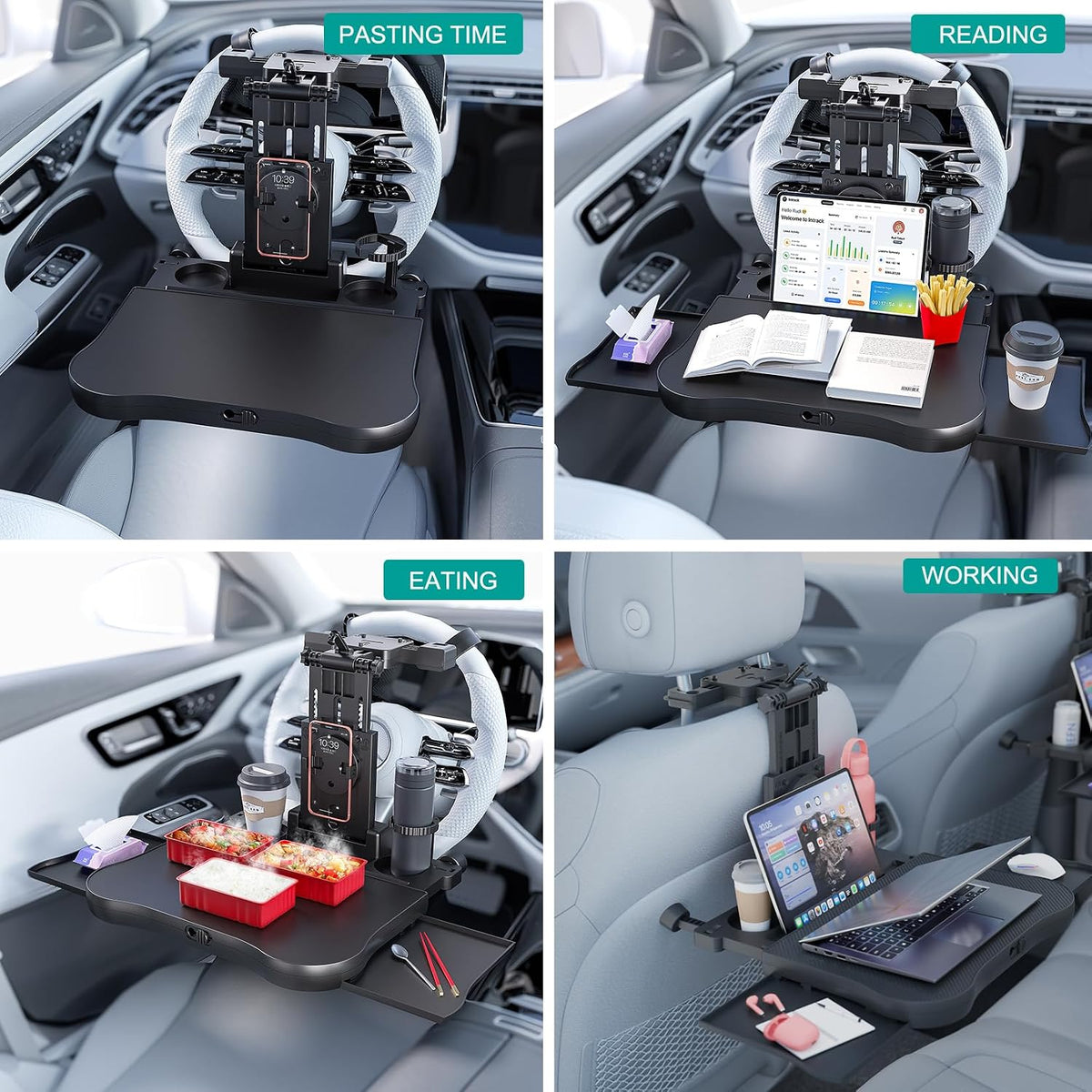 Car Steering Wheel Tray Back Seat Tray,Extension Steering Wheel Desk Car Food Eating Tray Table,Car Laptop Desk with Phone/Tablet/Cup Holder for SUVs,Trucks & Vans