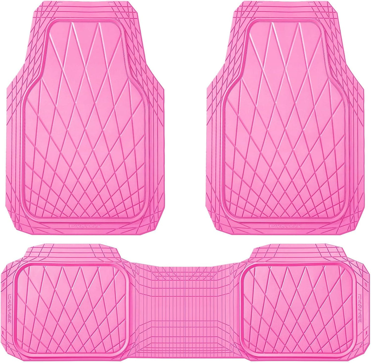 CAR PASS Heavy Duty Rubber Car Floor Mats, Deep Dish All Weather Car Mats Full Set, 3 Piece Waterproof Premium Anti-Slip Floor Mats Rugs Universal Trim to Fit for 95% Sedan SUV Van Truck, Pink