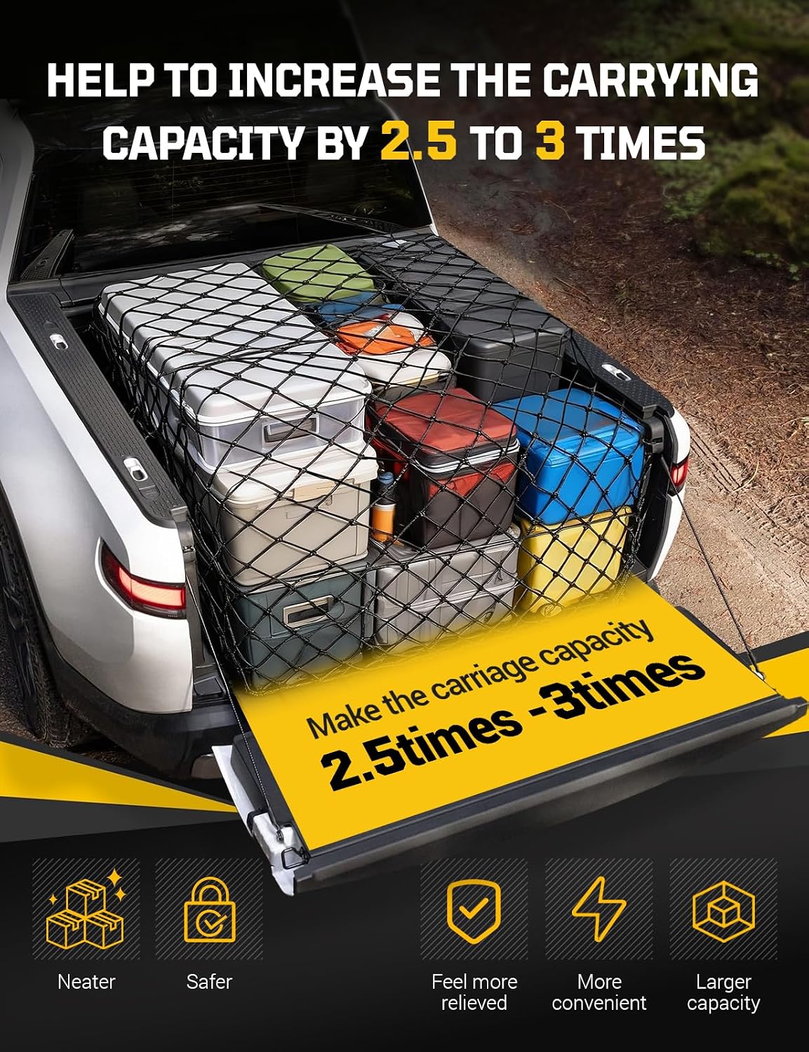 AUTOWN Cargo Net for Pickup Truck Bed with 10mm Triple-Strand Edge, 4'x6'
