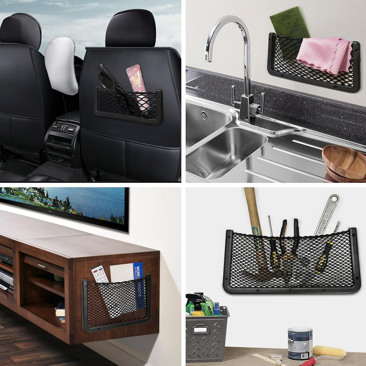 ABS Plastic Frame Automotive Cargo Nets Car Net Pocket Phone Car Mesh Net Holder RV Storage Boat Cargo Pocket Organizer Framed Mesh Net Pocket with Screws for Auto RV Net(4, 9 x 4 Inch)