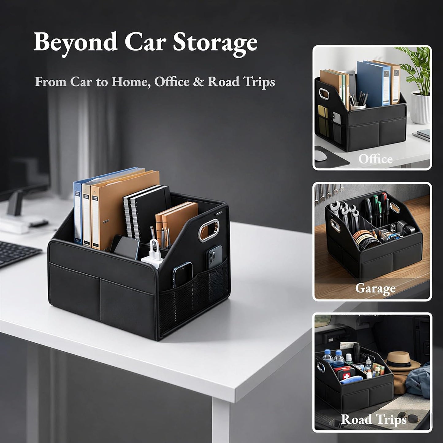 Car Storage Organizer Car Caddy Compact PU Leather Multipurpose Bin for Trunk, Front Seat, Back Seat & Car Floor
