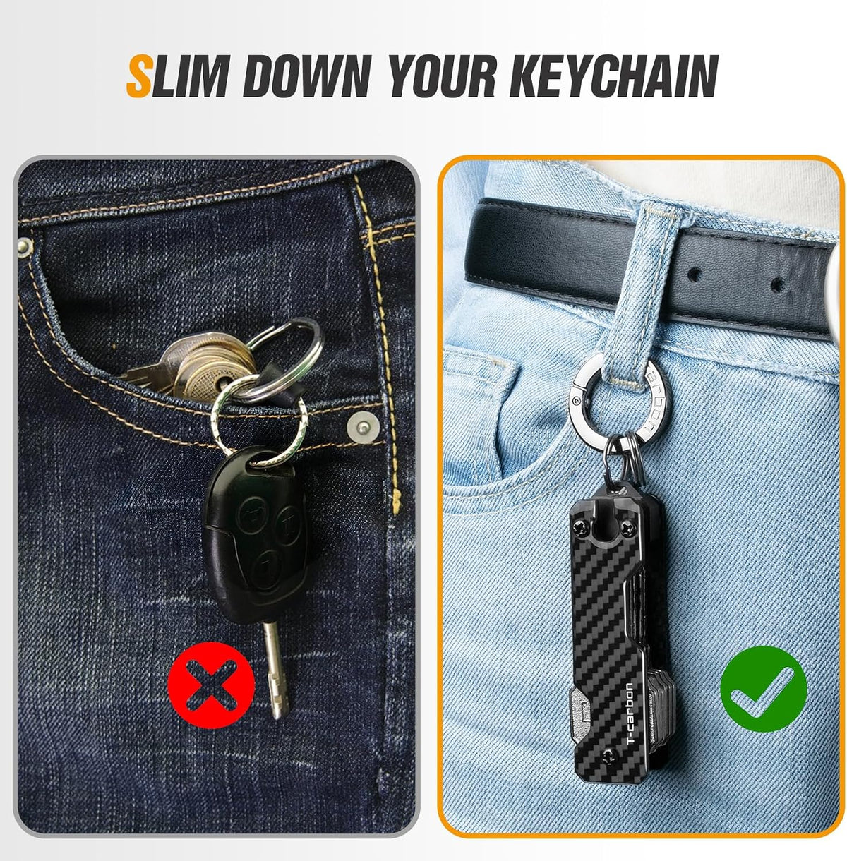 T-carbon Carbon Fiber Key Organizer, Compact Holder for 2-6 Keys, Black