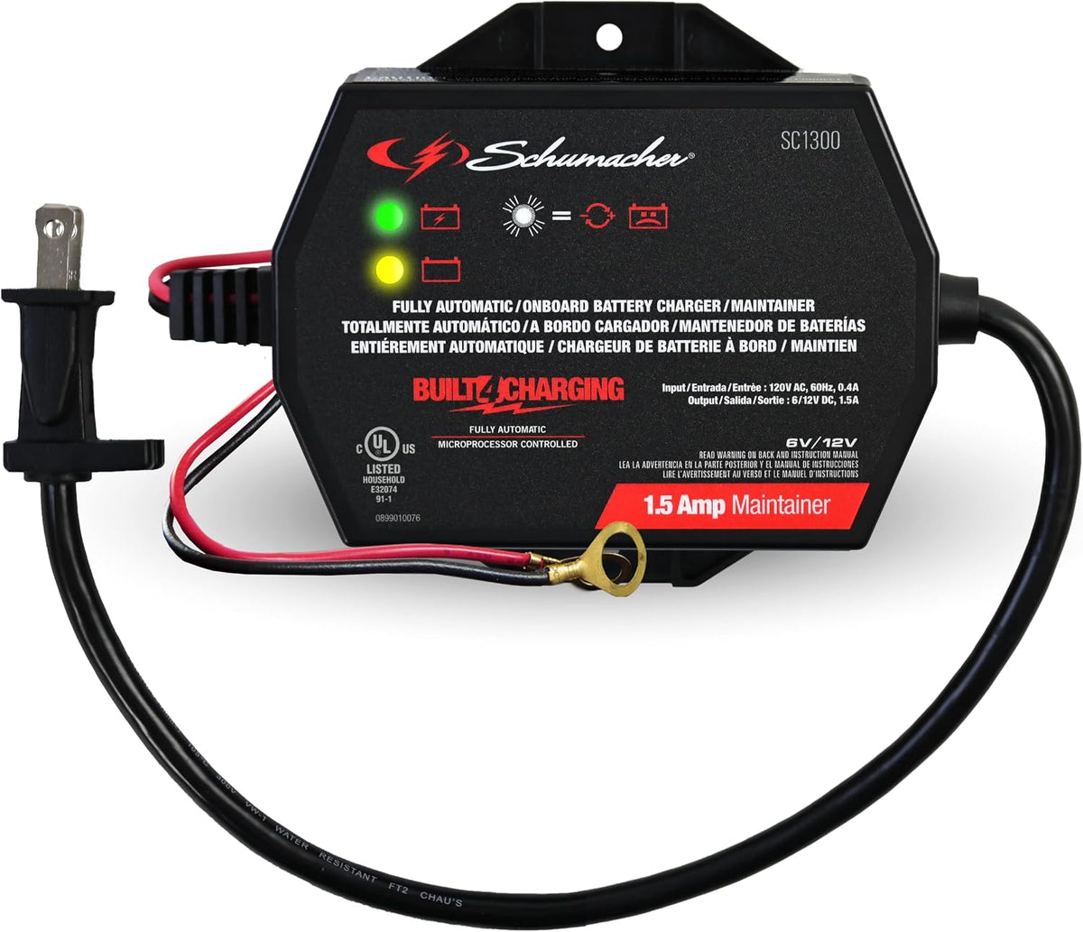 Schumacher Electric 1.5A Car Battery Charger & Maintainer, 6V/12V – SC1300