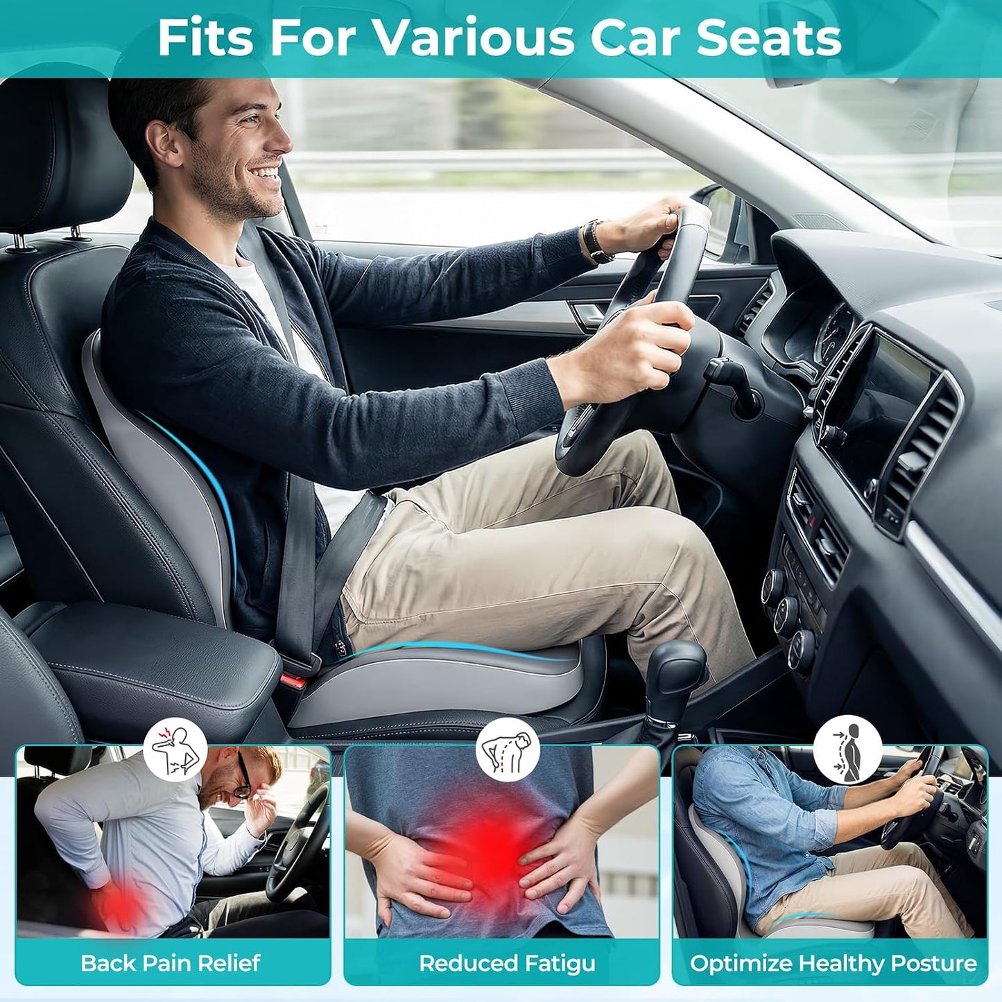 Seat Cushion with Lumbar Support Pillow for Truck Driver, Memory Foam Chair Cushion for Tailbone Pressure Relief & Long Driving, L-Shaped Ergonomic Non-Slip Seat Cushions for Car,Truck,Desk,Chairs