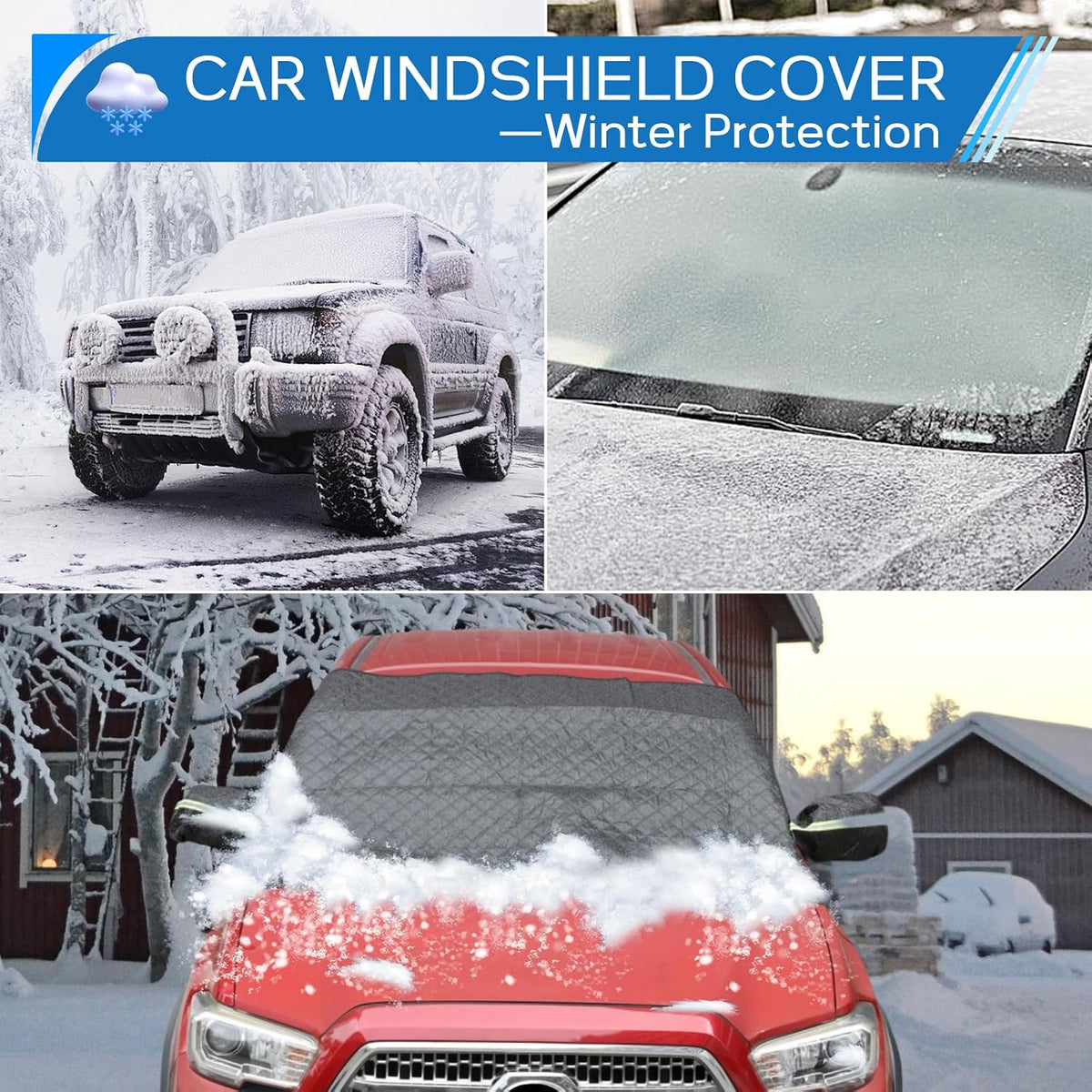 Car Windshield Snow Cover for Toyota Tacoma 2016 2017 2018 2019 2020 2021 2022 2023 2024 2025, for Ice and Snow, UV & Frost Wiper Mirror Protector Windproof Sunshade Cover Accessories (Black)