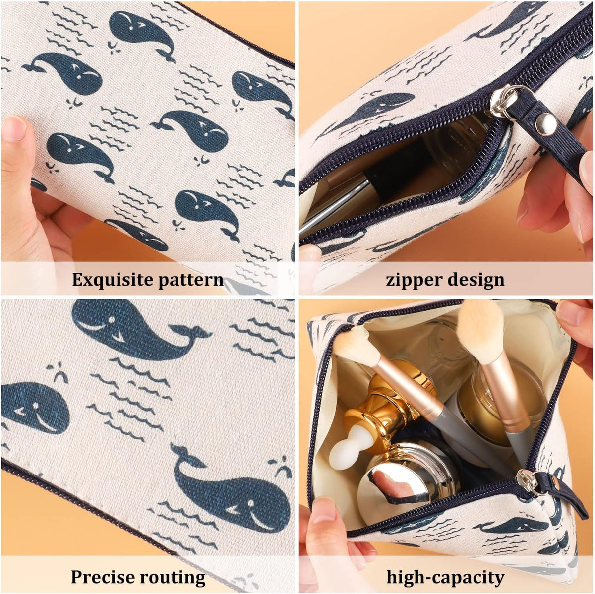 8 Pcs Canvas Cosmetic Bag, Multi-function Travel Makeup Bag Cosmetic Pouch with Zipper Travel Toiletry Bag Small Makeup Pouch Christmas Gifts Stocking Stuffers for Women