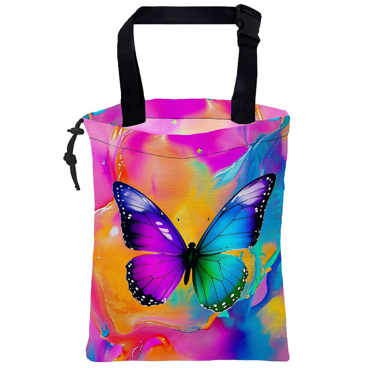 Car Trash Bag Colorful Fluid Butterfly Hanging Drawstring Car Organizer and Storage Bag with Adjustable Buckle Canvas Garbage Bin for Back Seat or Hanging Headrest Car Decor Road Trip Essentials