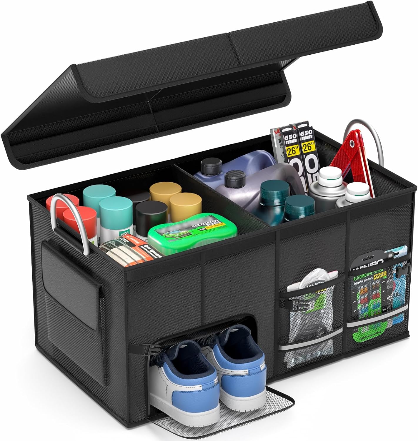 Car Trunk Organizer for SUV 50L Car Caddy Golf Trunk Organizer with Lid Collapsible Truck Storage Bin Large Compartment Car Grocery Organizer with 4 Pockets Handle Shoe Organizer Cargo Van Jeep Sedan