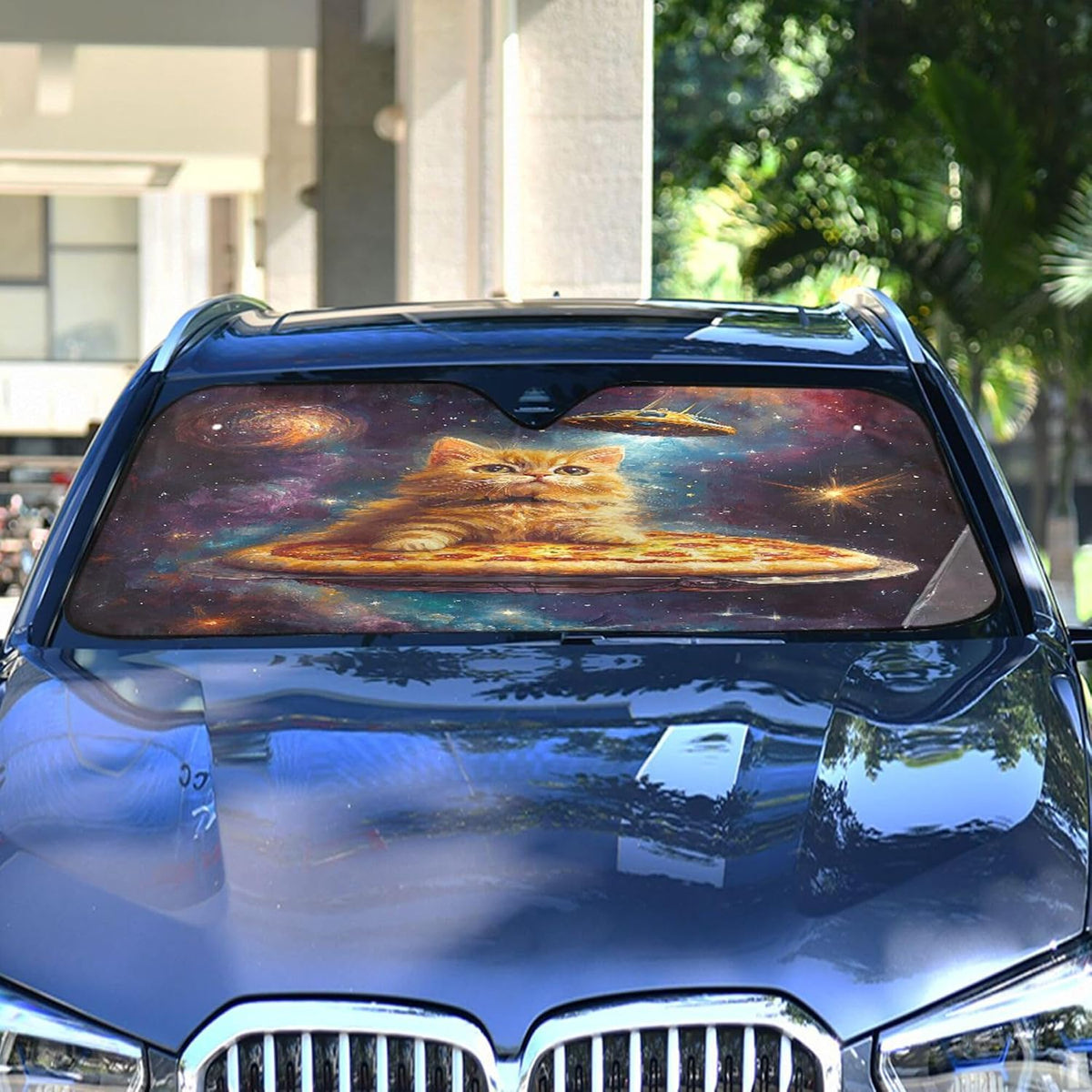 Pizza Cats Galaxy Car Windshield Sun Shade Space Kitty Car Sun Visor for UV Rays and Sun Heat Protection Summer Blocks Heat and Sun Foldable Sun Shield 55x28 Inches, Automotive Interior Accessories