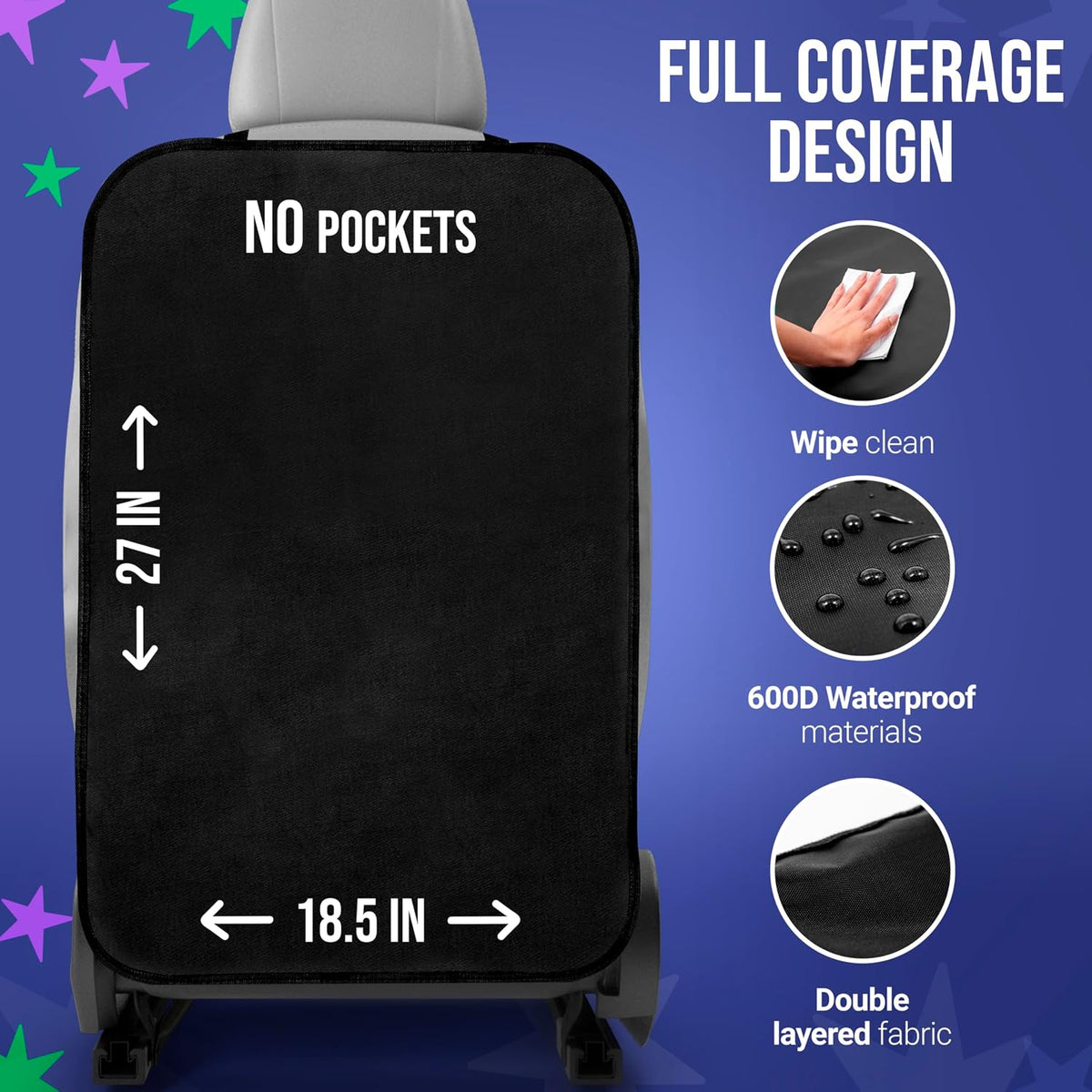 Todays Kids 2 Pack Kick Mats Back Seat Protector - Backseat Car Organizer for Kids, Car Storage Organizer, Back Seat Cars Organizers, Cars Organizers Backs Seats, Travel Accessories, No Pockets