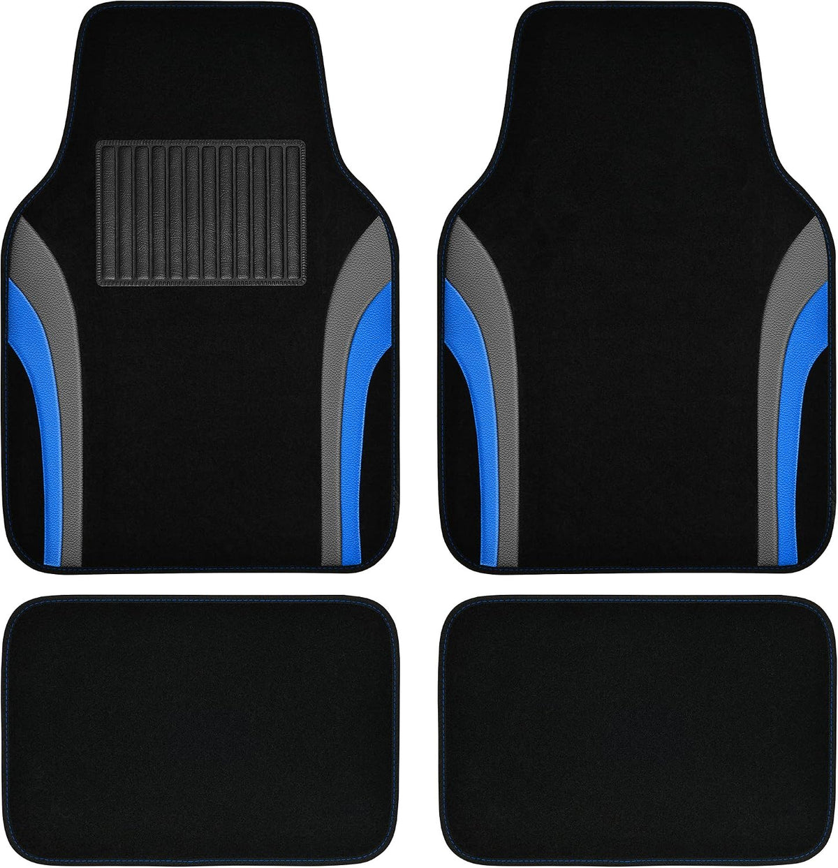 CAR PASS Leather Sporty Car Floor Mats Carpet, Universal Waterproof Automotive Floor Mat Fit for Sedans, Cars, Mid Trucks, Vans, SUV, Set of 4 (Black and Blue)