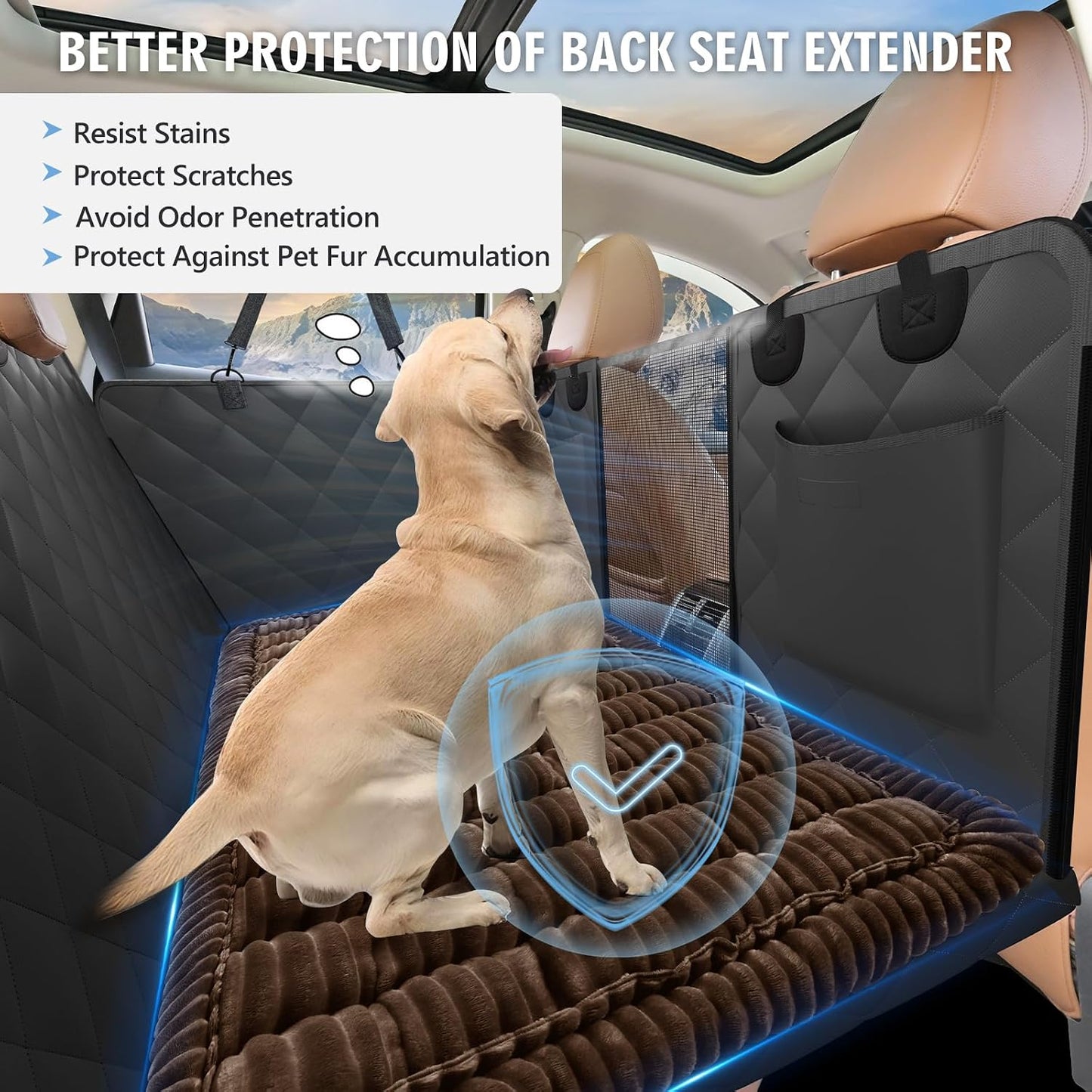 Backseat Dog Bed Non-Slip, Dog Bed for Car Back Seat Soft and Comfortable, Back Seat Pet Bed Mat for Travel, Pet Car Blanket for Backseat Extender and Seat Covers Brown (51”X 23.5”)