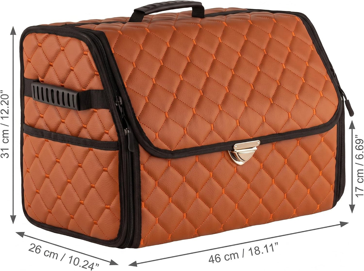 Leather Trunk Organizer with Lid for Suv and more, Foldable Car Organizer, Car Organizers and Storage with Pockets, Non-Slip Design