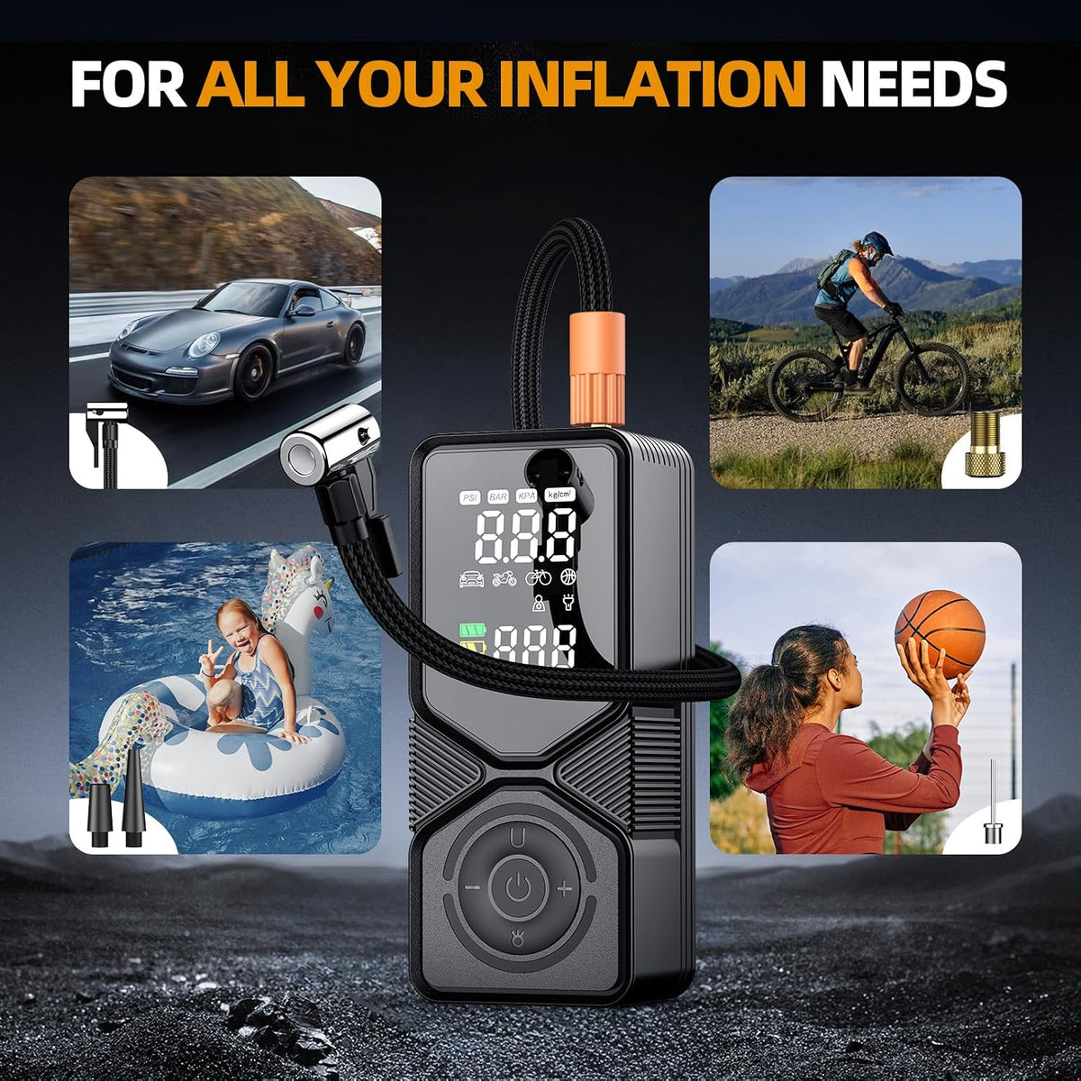 Tire Inflator Portable Air Compressor - 150PSI Cordless Air Pump for Car Tires with Digital Pressure Gauge, Auto Shut Off & LED Emergency Light, 12V DC Power for Car, Bikes, Motorcycles, Balls