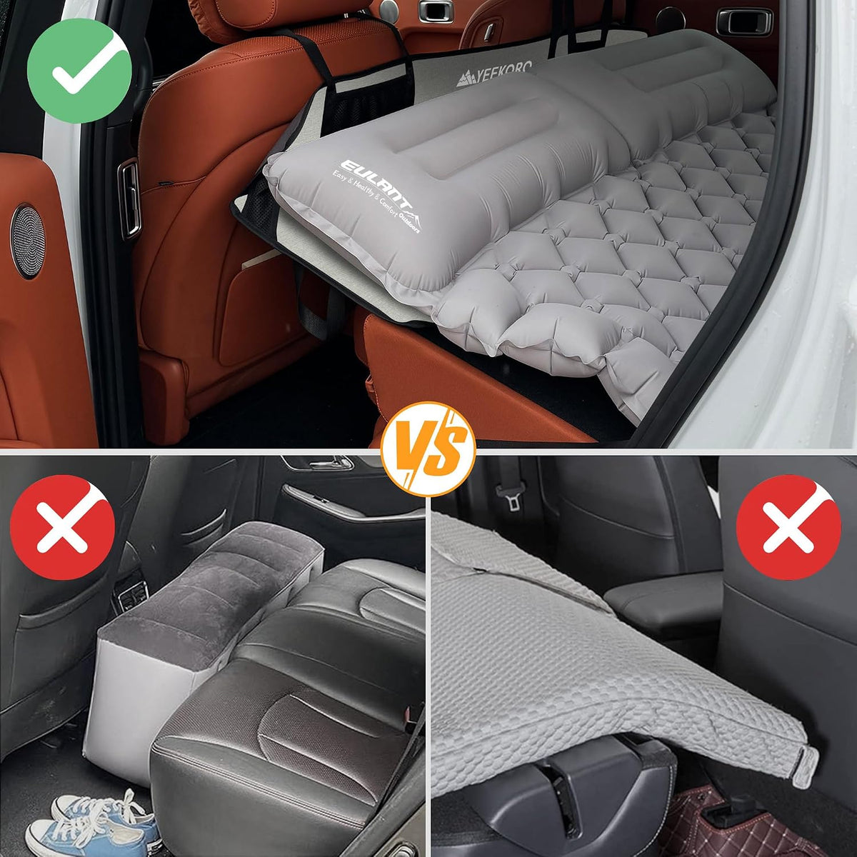 Car Rear Seat Mattress Extension Plate, Foldable Car Back Seat Extender，Portable Mattress for Sleeping, Increase Travel Trunk Space and Car Bed Camping Space for Cars, SUV, Model Y/3（Grey）