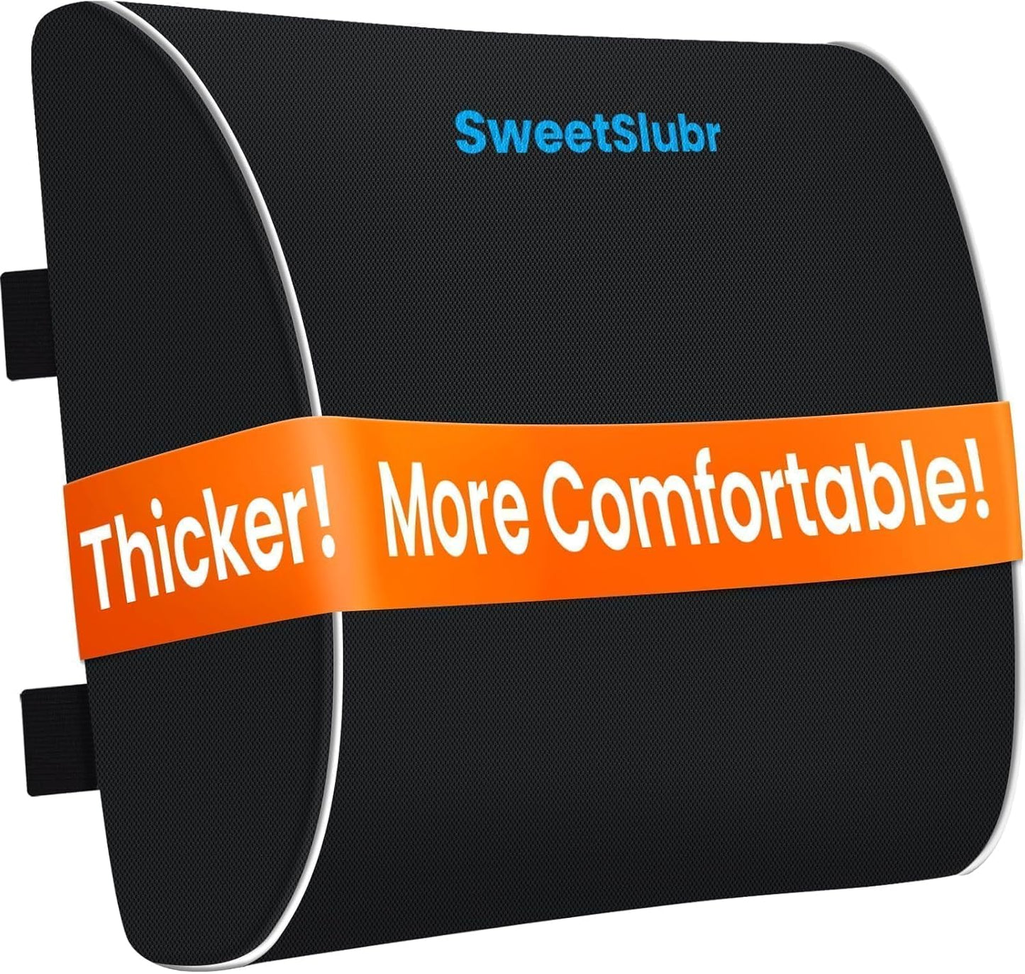 SweetSlubr Lumbar Support Pillow for Office Chair, Car & Gaming Chair, Ergonomic Memory Foam Cushion for Back Comfort, Zoned Back Support, Double Adjustable Straps, Breathable Washable Cover, Black