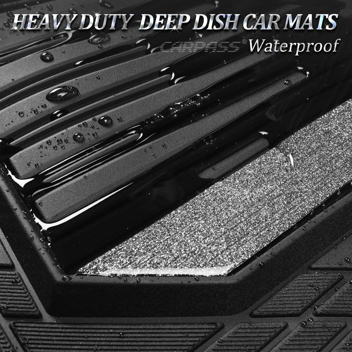 CAR PASS Bling Glitter Car Floor Mats Heavy Rubber Water Proof,Black Silver