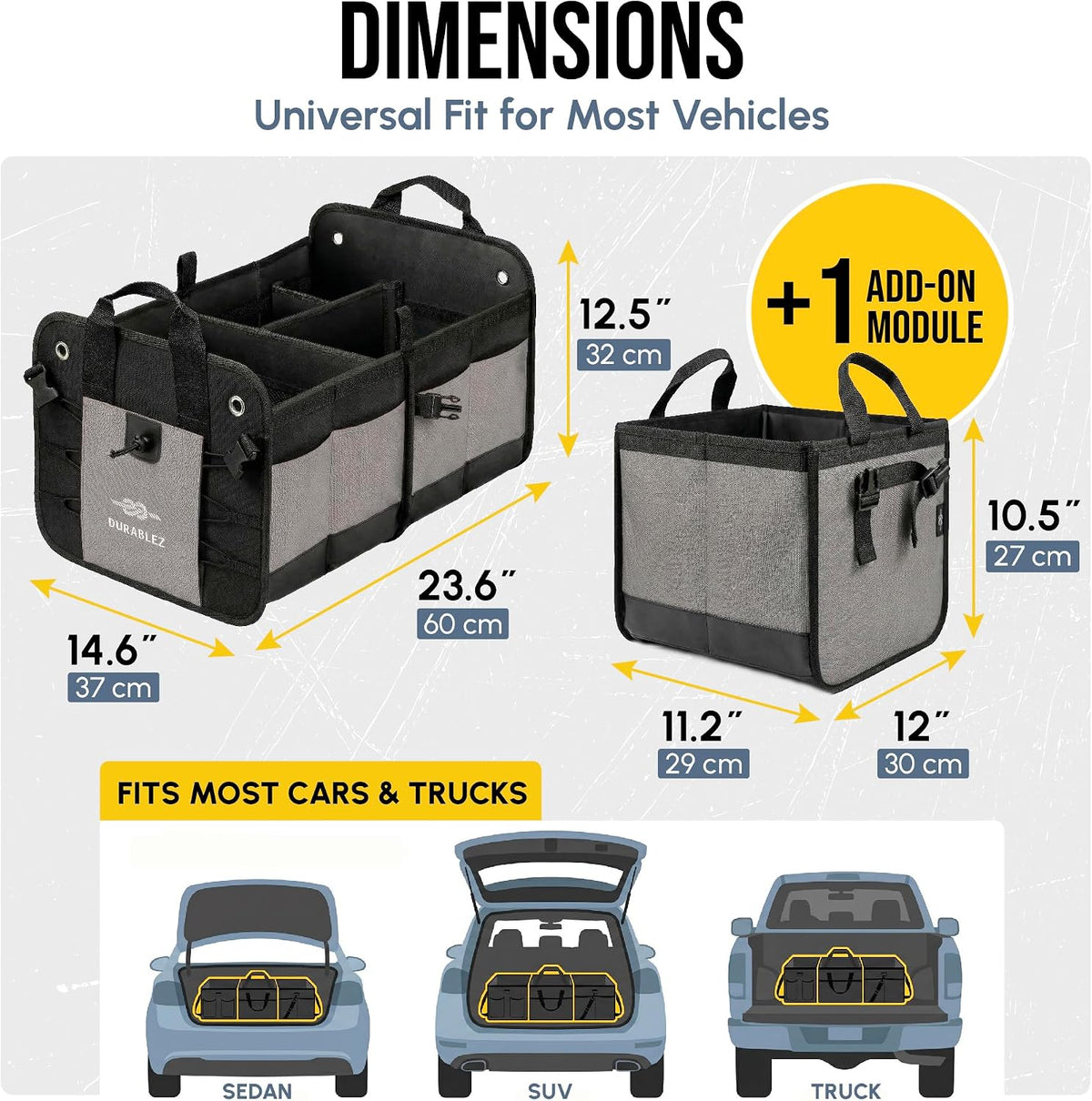 Large Car Trunk Organizer, Modular & Collapsible, Gray