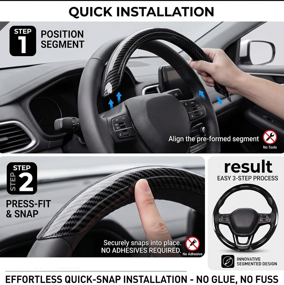 Carbon Fiber Steering Wheel Cover 3pcs Segmented Car Steering Wheel Cover