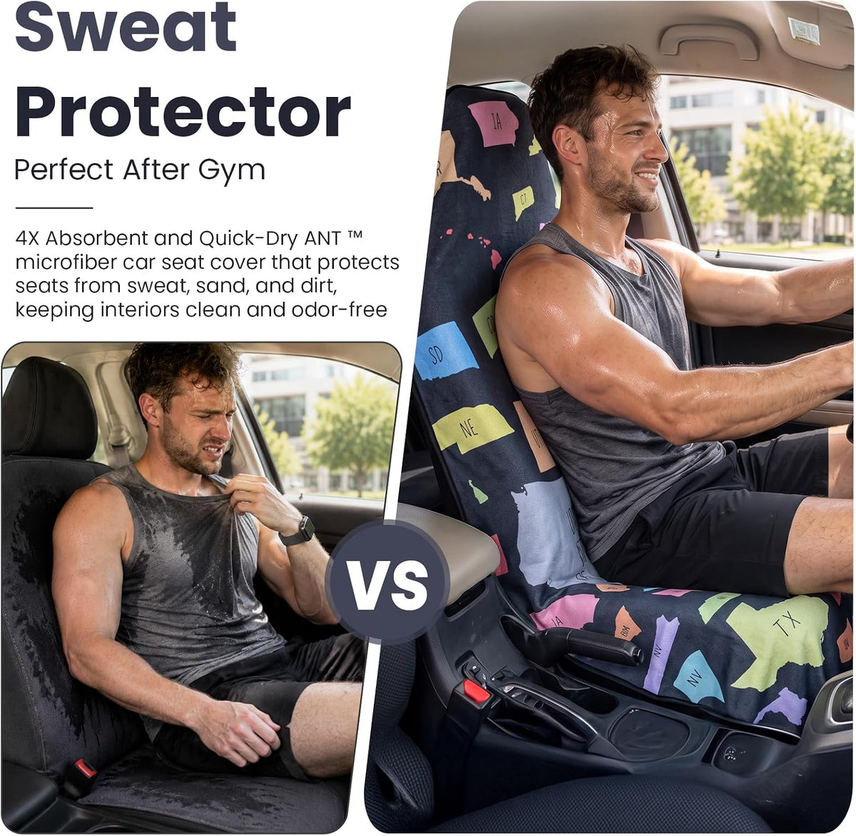 Car Seat Cover Towel for Front Seats Non-Slip with Headrest Pocket & Strap