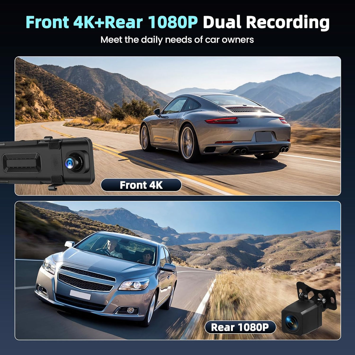 4K Mirror Dual Dash Camera for Car, 10.88" IPS Touch Screen, 4K Front 1080P Rear View with ADAS BSD LCA Wi-Fi APP Control Night Vision G-Sensor Loop Recording 24H Parking Monitor Parking Monitor