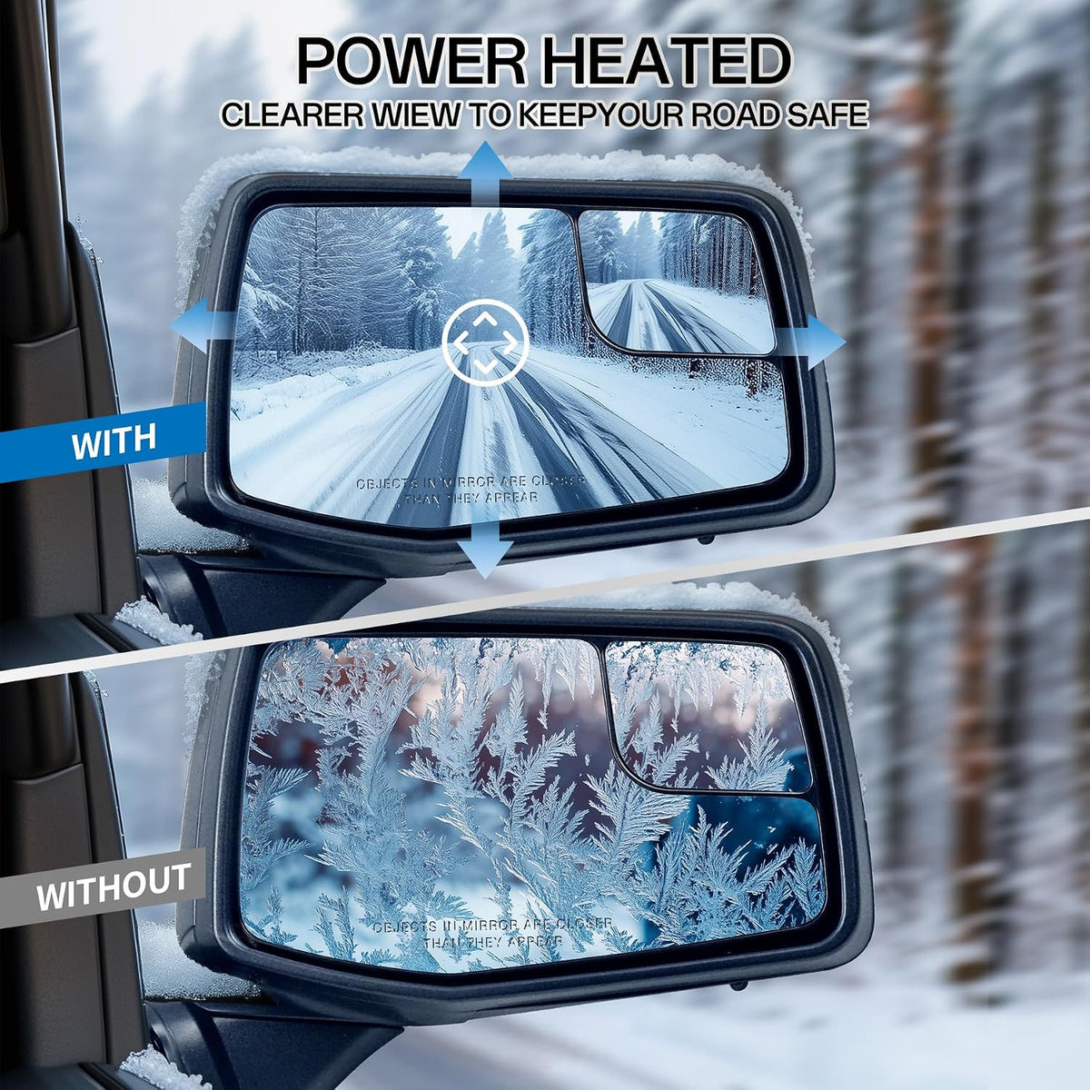 Passenger Right Side Door Mirror for 2019-2024 Chevy Silverado 1500, with Heated Power and Convex Blind Spot Glass Temperature Sensor Manual Folding, Replace#GM1321583(7 Pins)