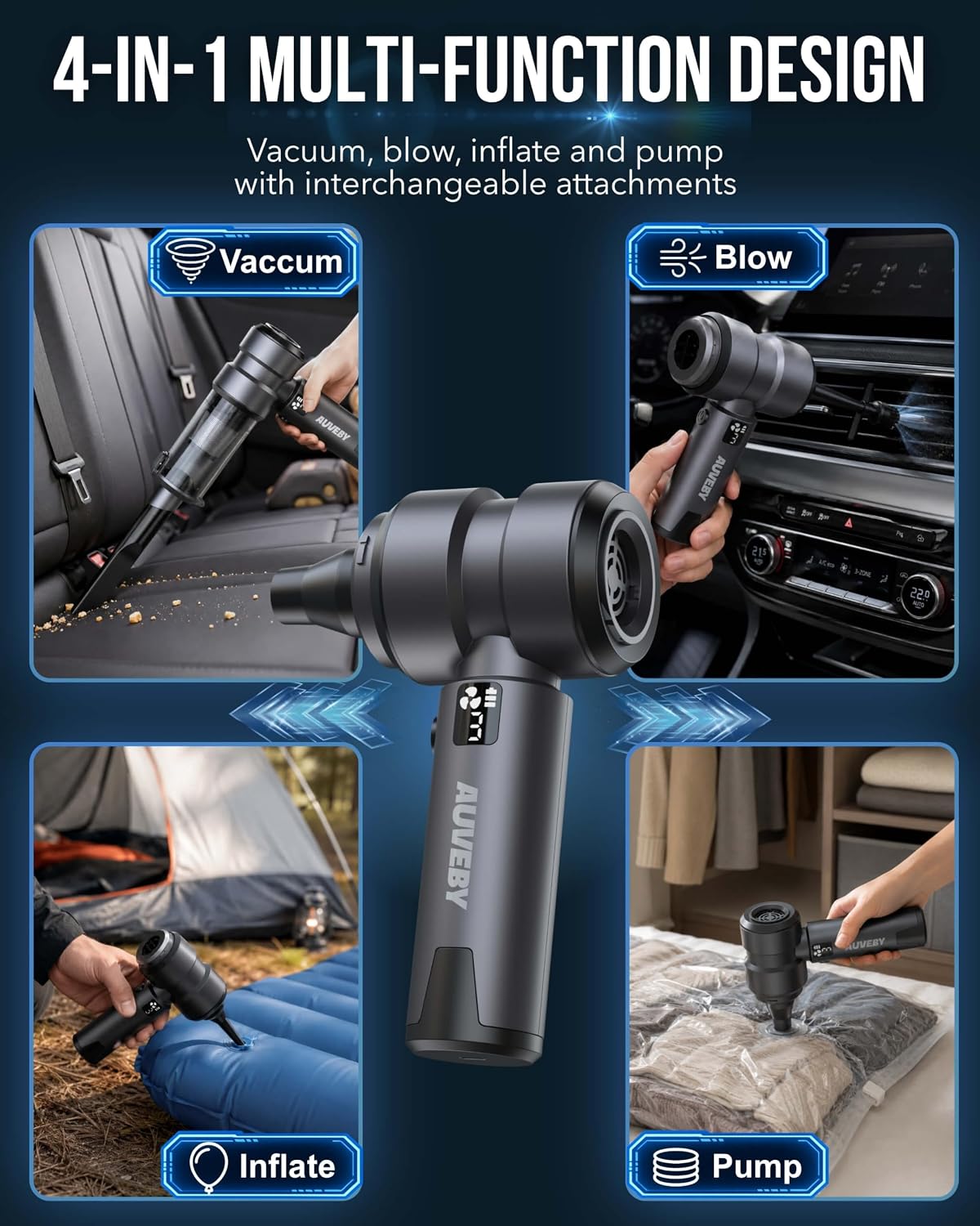 AUVEBY Car-Vacuum Portable Cordless High Power Easy Empty Mini Hand Vacuum