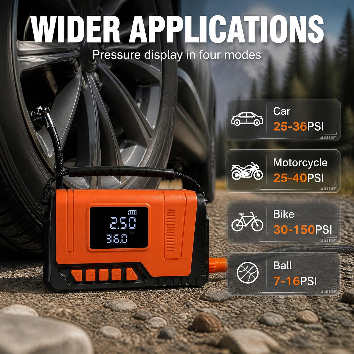 Tire Inflator Portable Air Compressor Pump 150PSI, Tire Pump for Car 12V DC Digital Air Pump with LED Super Bright Light for Bicycle, Motorcycle, Automotive Car Accessories