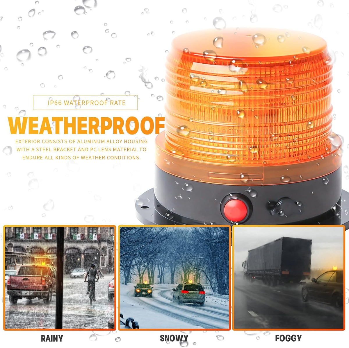 Battery Operated Amber Strobe Beacon Light w/Magnetic Base 2-Pcs