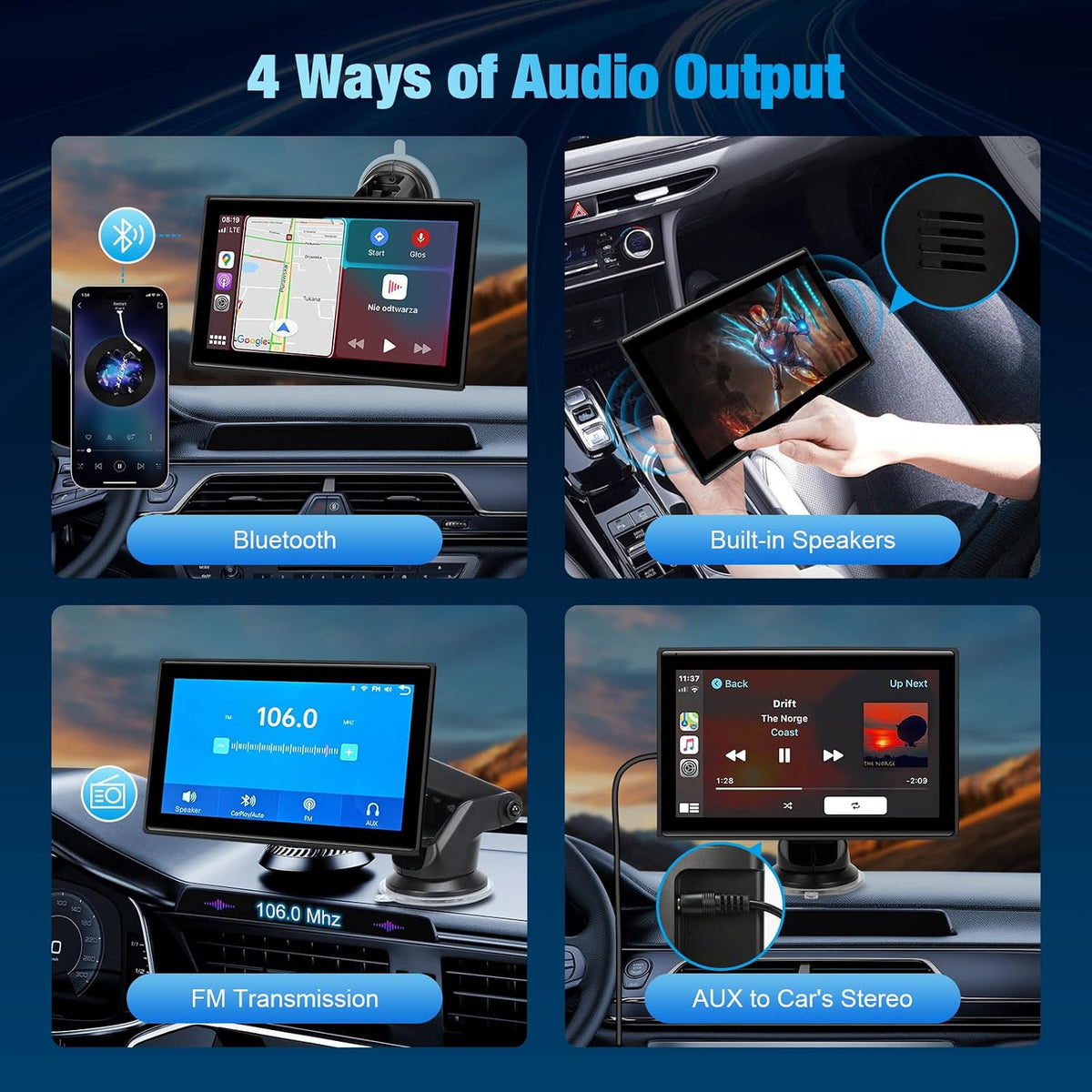7" Portable Wireless CarPlay Screen for Car – Apple CarPlay & Android Auto, HD Touch Screen Car Stereo, Bluetooth, GPS Navigation, Voice Control, Plug-and-Play with FM/AUX/Mirror Link (Black)
