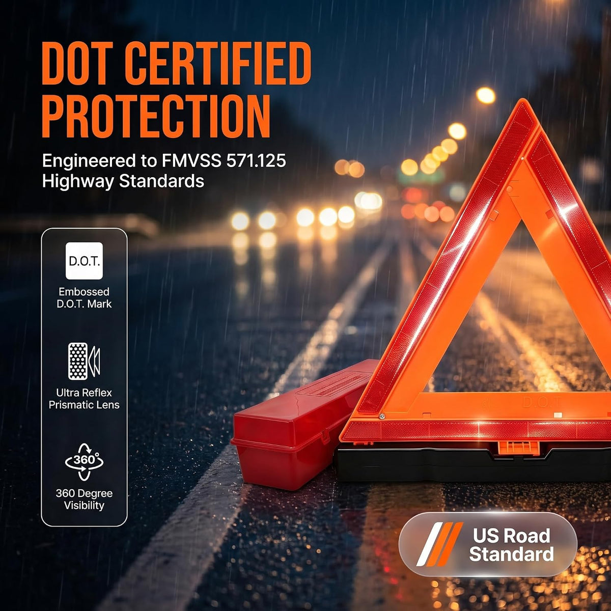 Emergency Reflective Warning Triangle 3-Pack with Case, 17 in