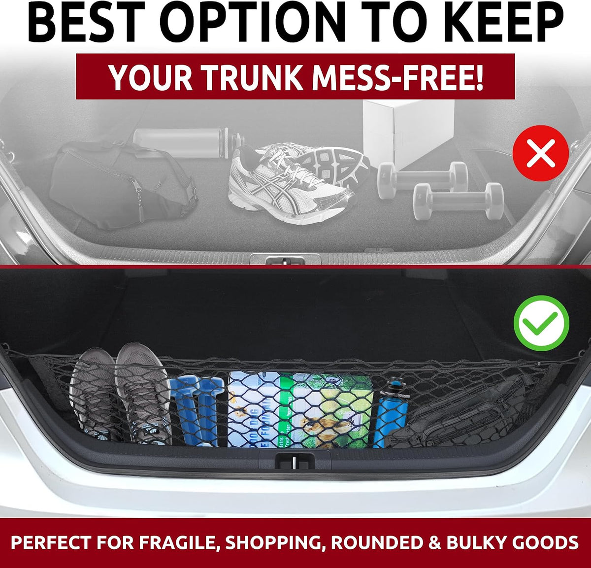 Envelope Style Trunk Mesh Cargo Net for Toyota Camry 2015-2025, 2026 - Car Accessories - Premium Trunk Organizers and Storage - Cargo Net for SUV - Vehicle Carrier Organizer for Toyota Camry
