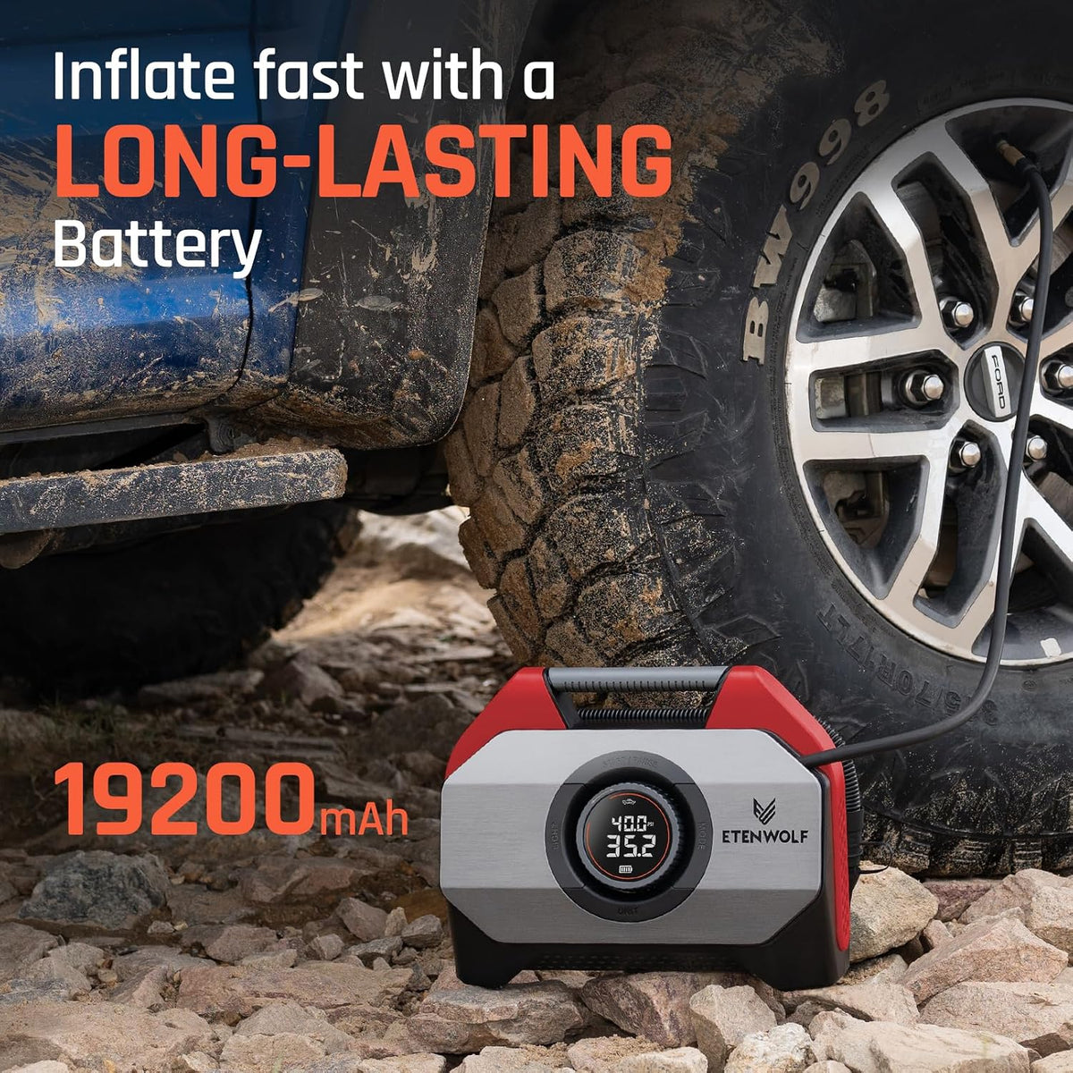 ETENWOLF VORTEX S6 Tire Inflator Portable Air Compressor, Cordless Air Pump