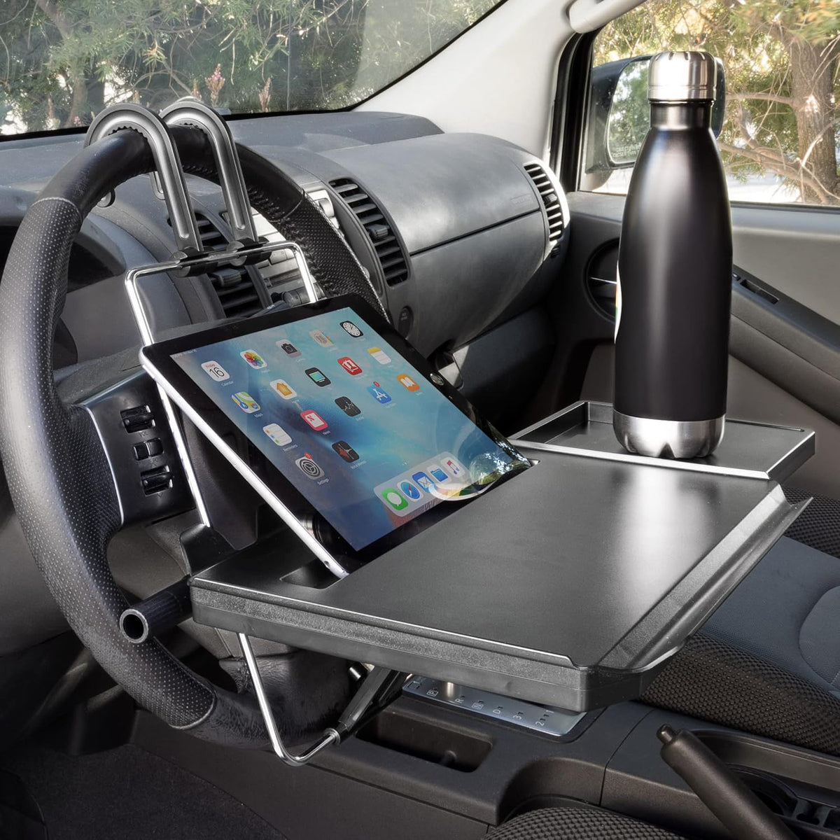 Mount-It! Car Table Tray with Adjustable Height and Tilt | Car Desk for Laptop FITS on Any Car Model and Steering Wheel | Holds Food, Drinks, Laptops, Tablets, Books and More! -