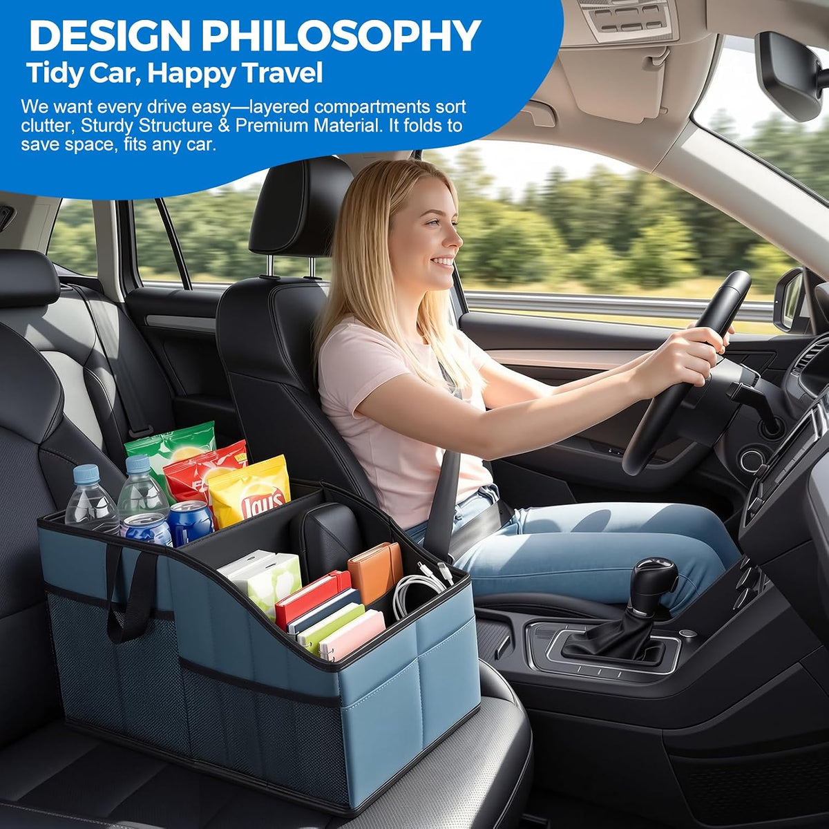 WHHMK Sturdy Leather Car Storage Support Up to 33 LB of Weight, Blue
