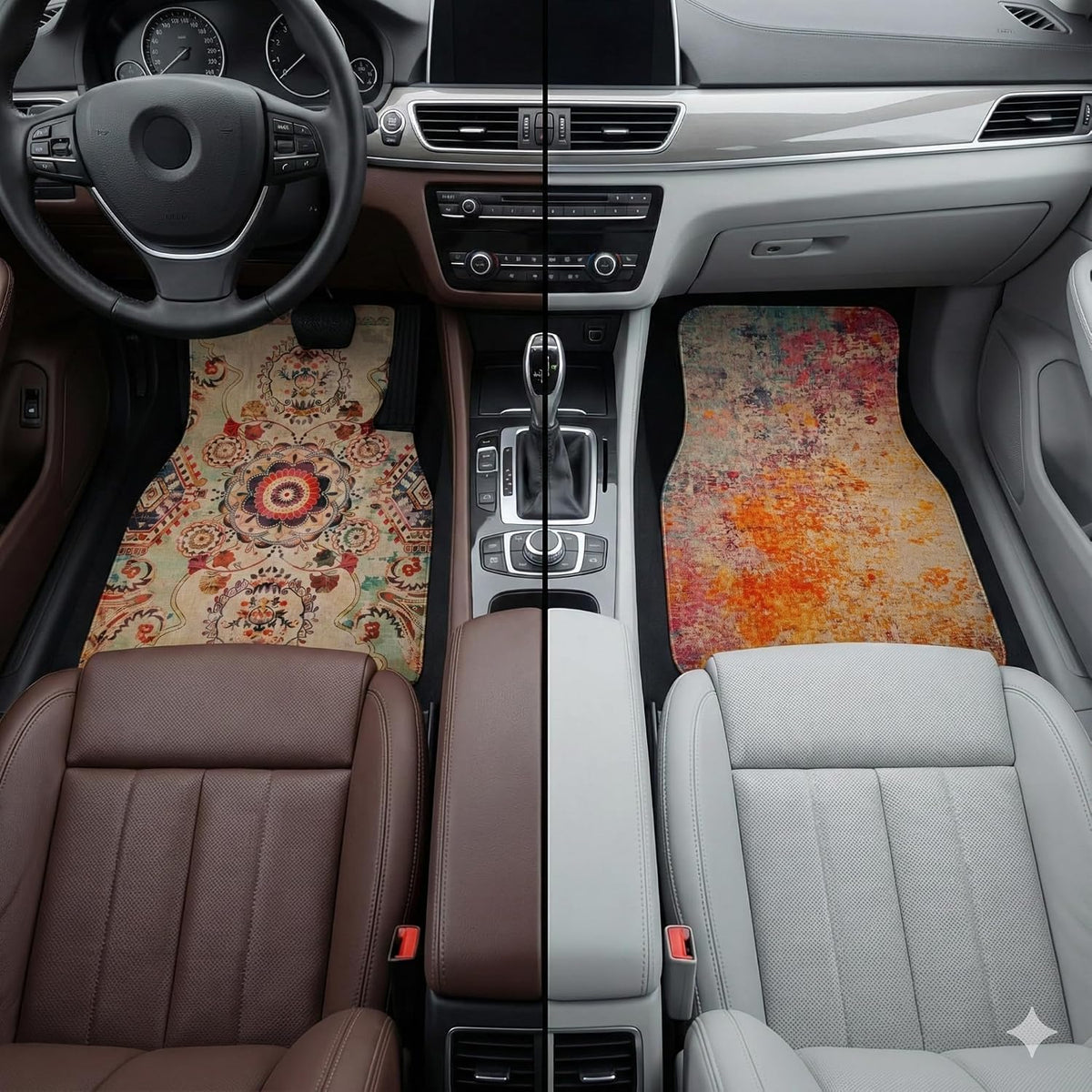 Luxury Car Floor Mats Full Set | Car Decor for Men Women | Vintage Oriental Pattern | Heavy Duty All-Weather Universal Rubber Liners | Non-Slip & Odor-Free