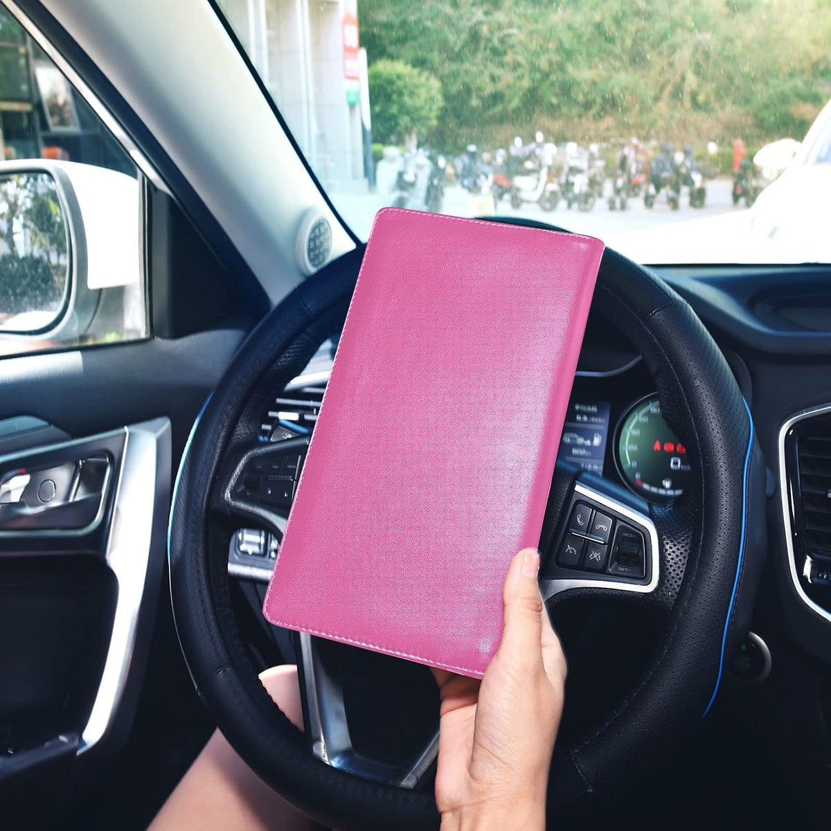 Custom Car Registration and Insurance Card Holder Personalized Leather Glove Box Organize Men Women Wallet Accessories Case for Cards, Essential Document Driver License Hot Pink