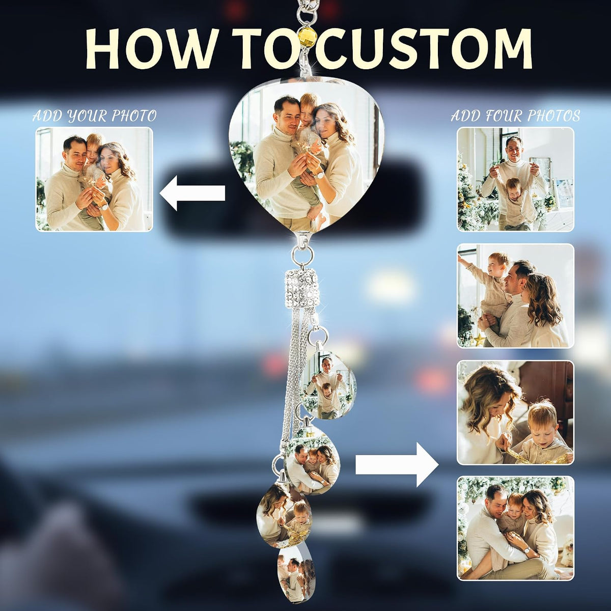 Personalized Photo Car Hanging Accessories, Custom Car Rearview Mirror Hanging Accessories Crystal, Photo Gifts Decor Accessories