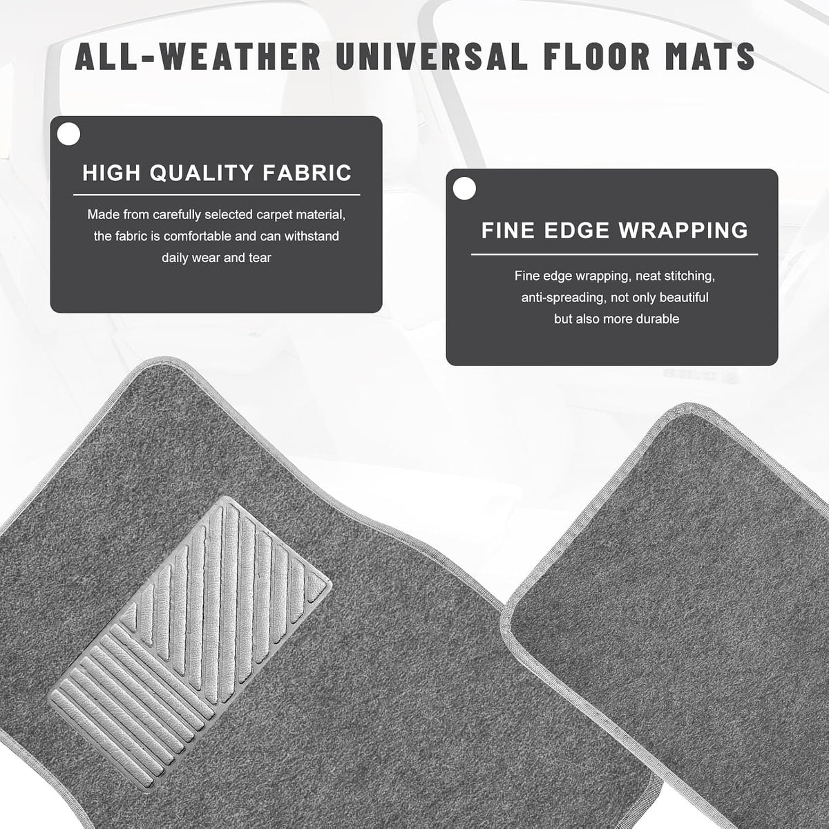 Sun Walker 4 PCS Car Floor Mats, Waterproof Anti-Slip Front & Rear Car Carpets with Driver Heel Pad, All Weather Floor Protective Pads Universal for SUVs Trucks Sedans Vans (Gray)