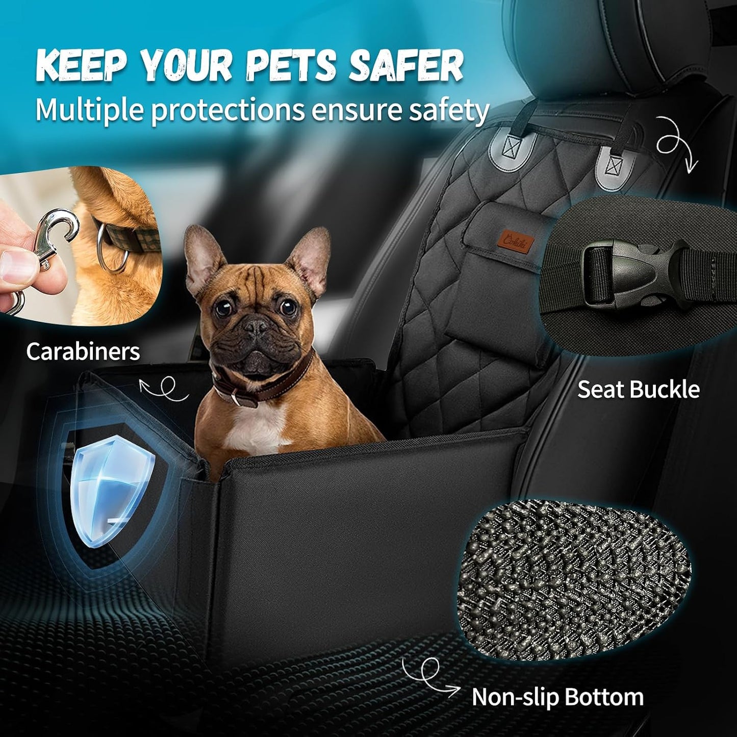 Dog Car Seats for Small Dogs,Detachable Foldable Dog Booster Car Seat Under 28lbs, Pet Cat Car Seat Travel Bed with Adjustable Straps and Storage Pockets (Black)