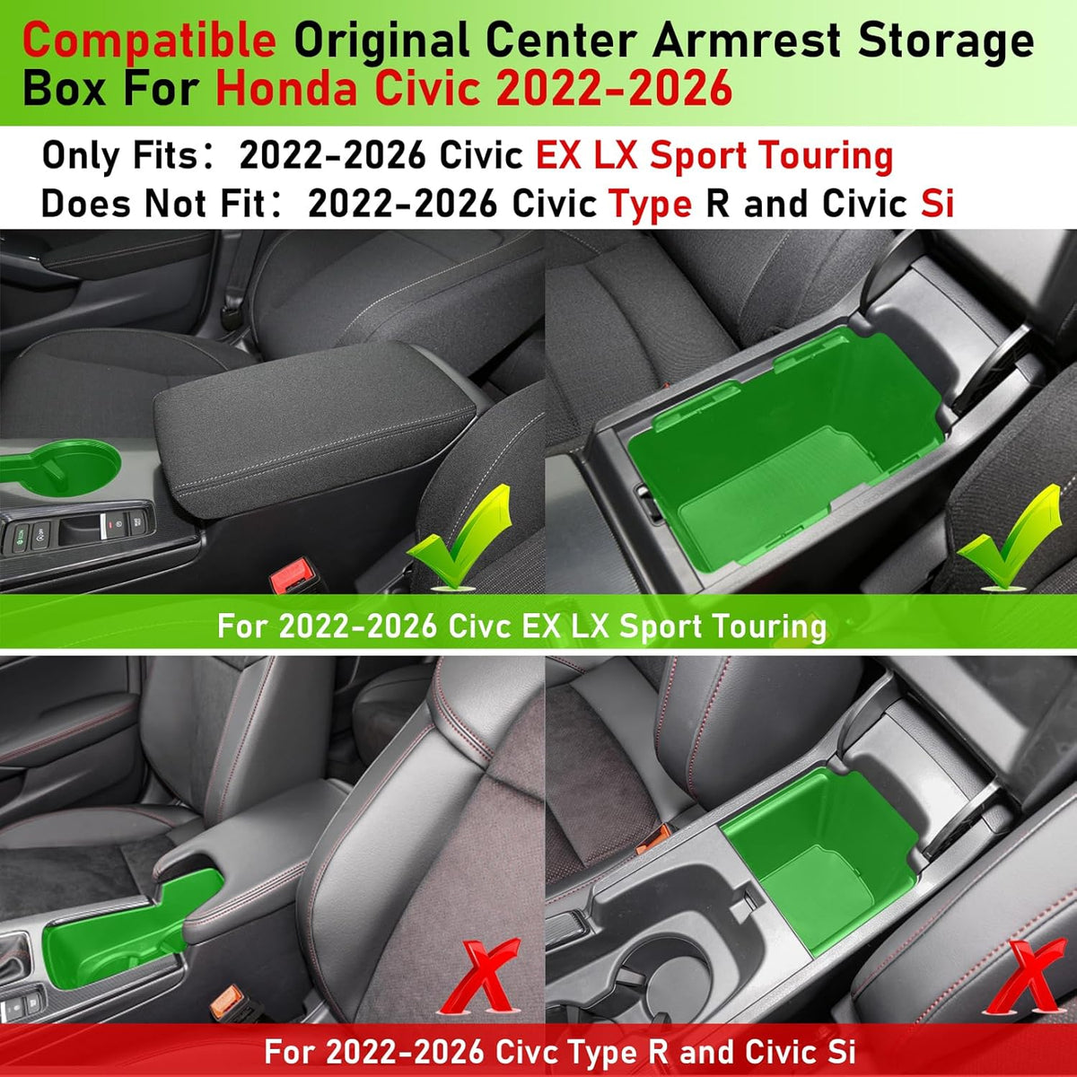 TTCR-II for Honda Civic Center Console Organizer 2022 2023 2024 2025 2026
